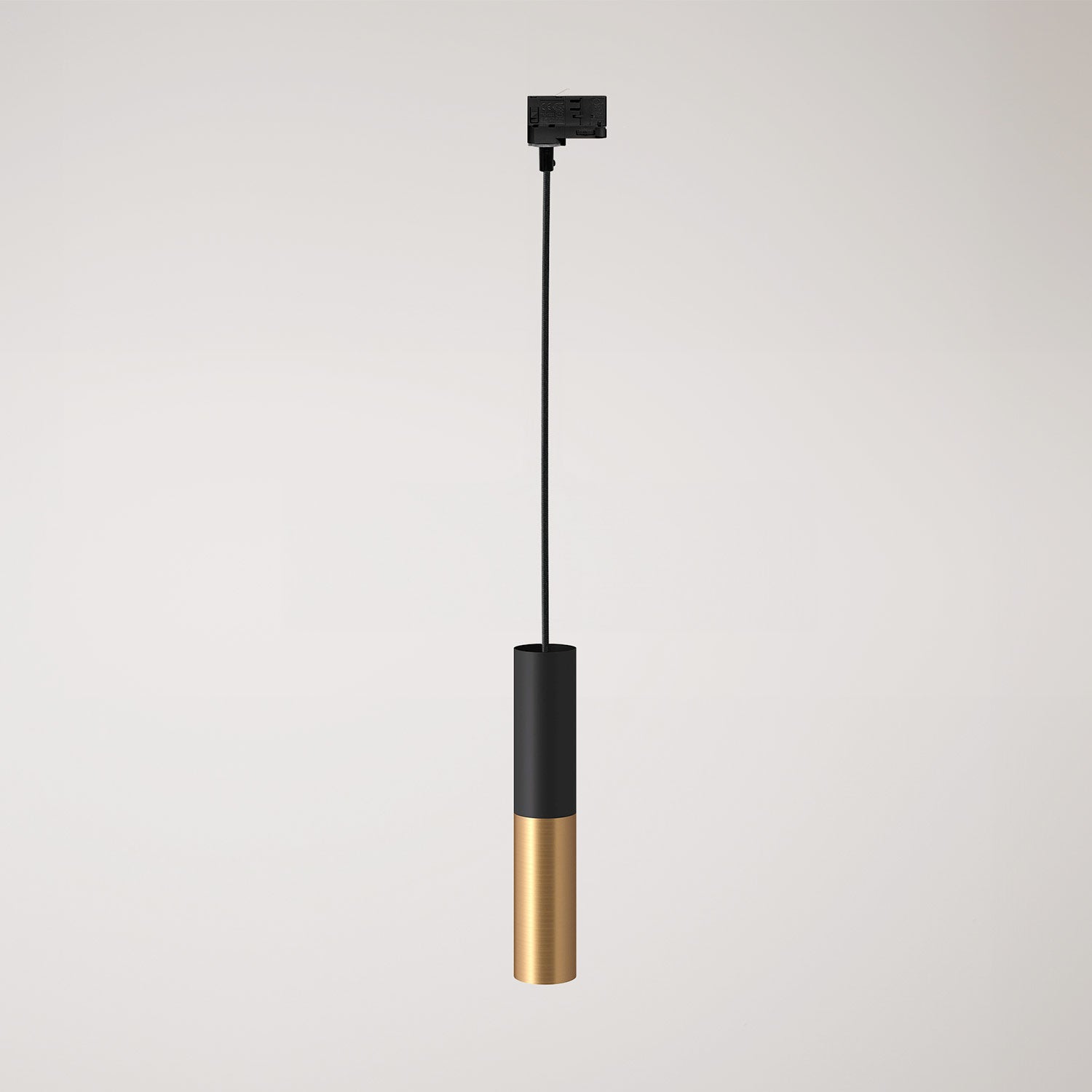 Lampada a sospensione per binari con doppio paralume Tub-E14 - Nero e Bronzo satinato