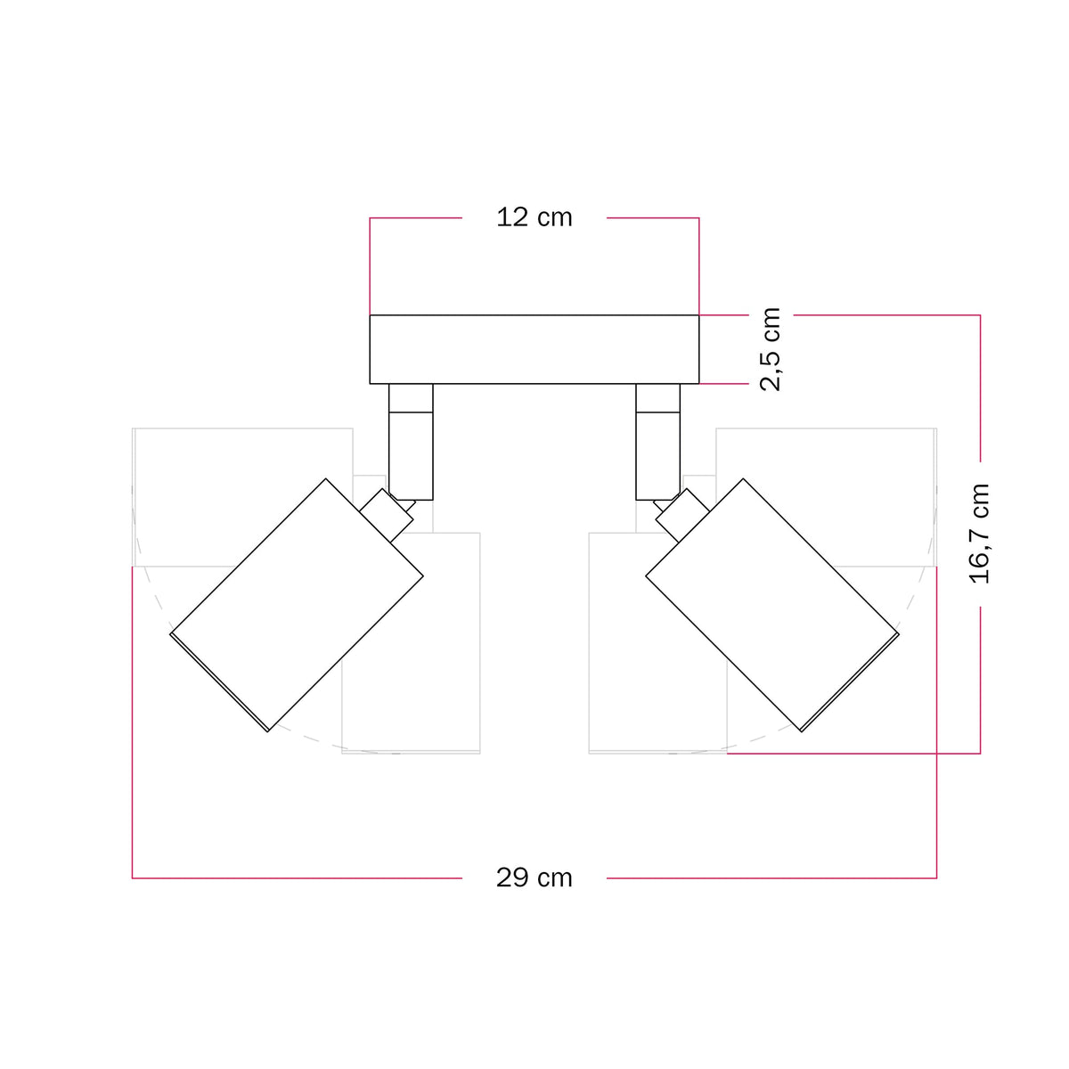 Lampada da parete o soffitto con 2 faretti GU10 Bispot orientabili - Bianco opaco - Creative Cables