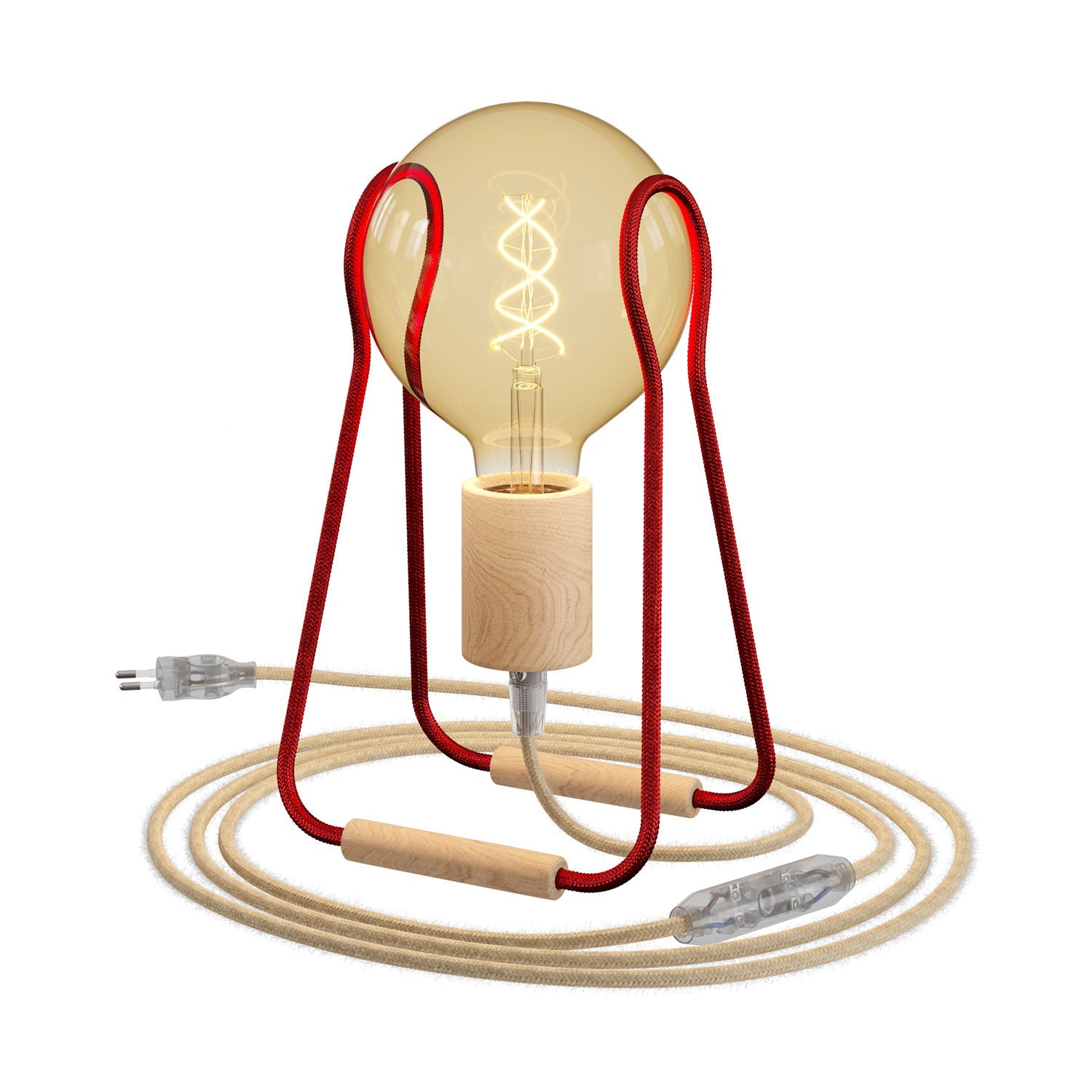 Lampada da tavolo Taché Wood - Rosso - Creative Cables