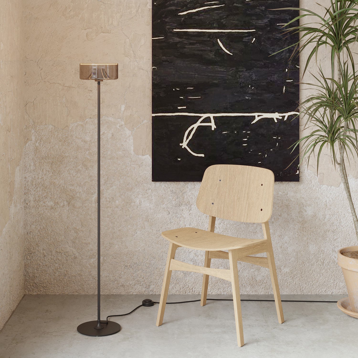 Lampada da terra MAG - Y con base metallica tonda e lampadina Ghost smoky - Nero - Creative Cables