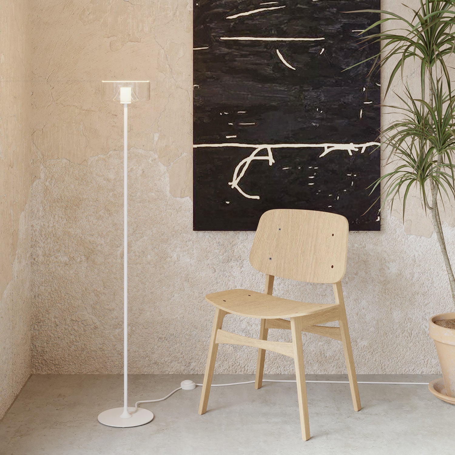 Lampada da terra MAG - Y con base metallica tonda e lampadina Ghost trasparente - Bianco opaco - Creative Cables