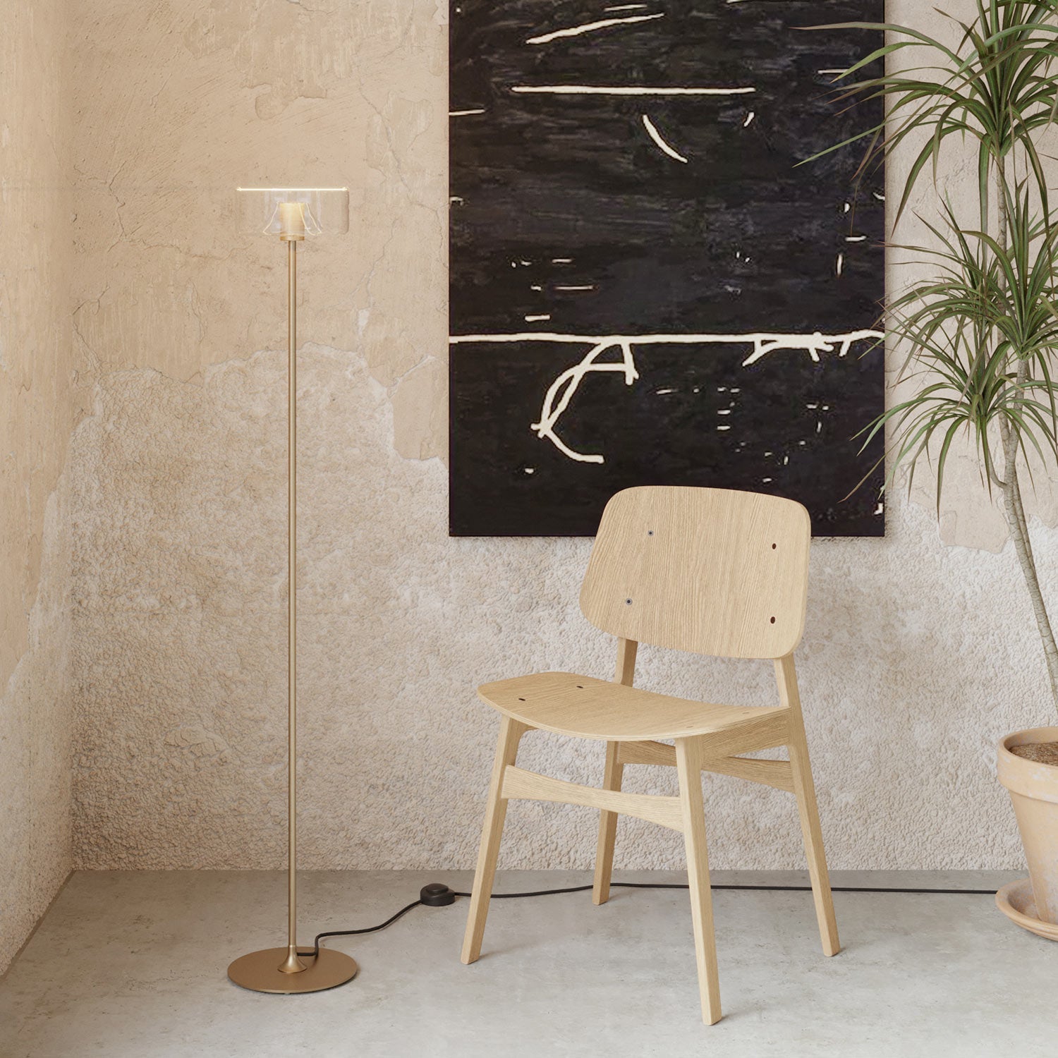 Lampada da terra MAG - Y con base metallica tonda e lampadina Ghost trasparente - Bronzo satinato - Creative Cables