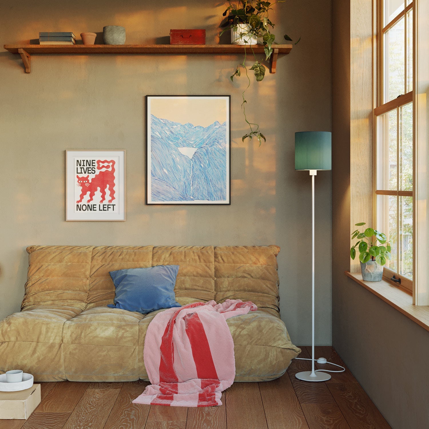 Lampada da terra MAG - Y con base metallica tonda e paralume Cilindro M - Bianco opaco - Creative Cables