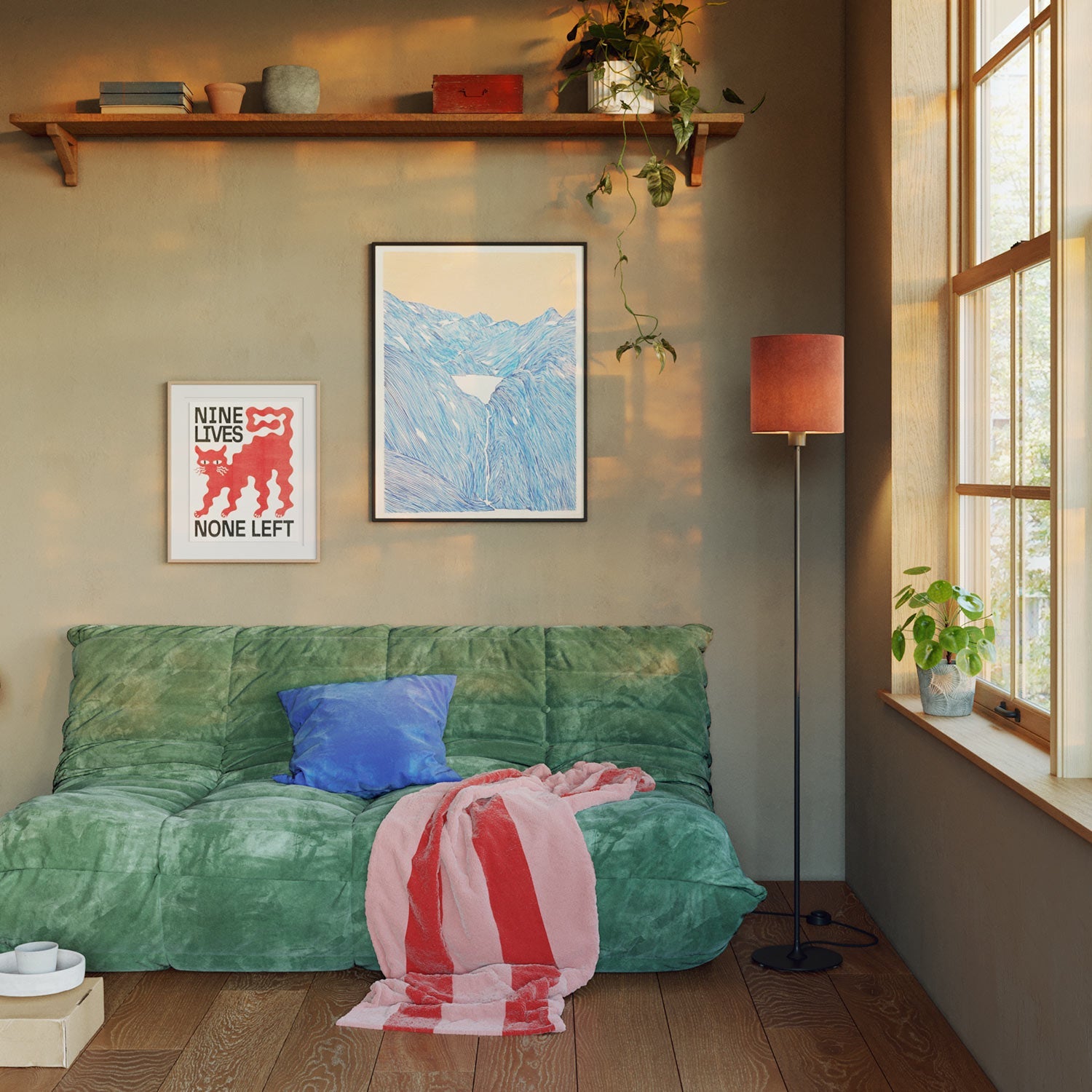 Lampada da terra MAG - Y con base metallica tonda e paralume Cilindro M - Nero - Creative Cables