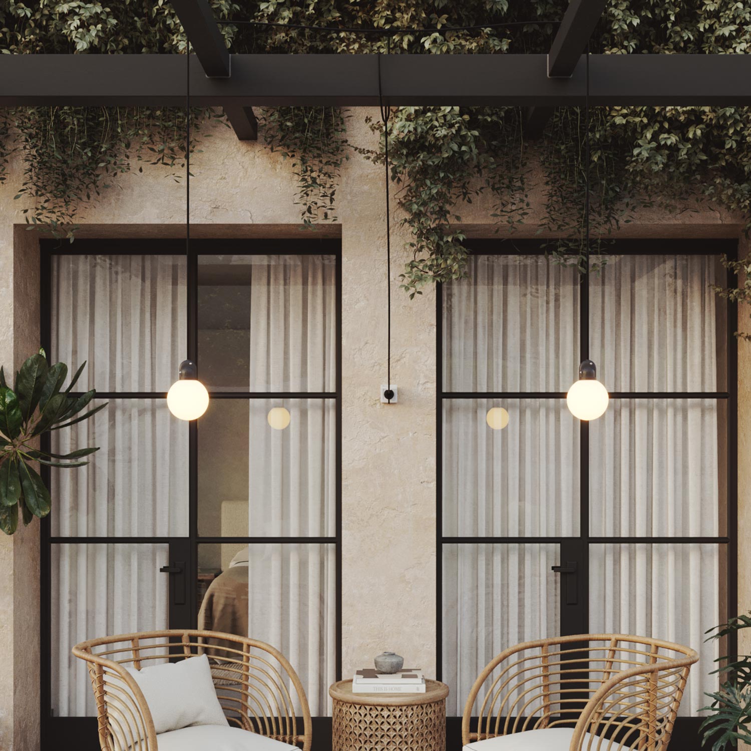 Lampada plug-in da esterno Modulair IP65 a 2 cadute con paralumi infrangibili Unbreak-a-Ball e cavo SM04