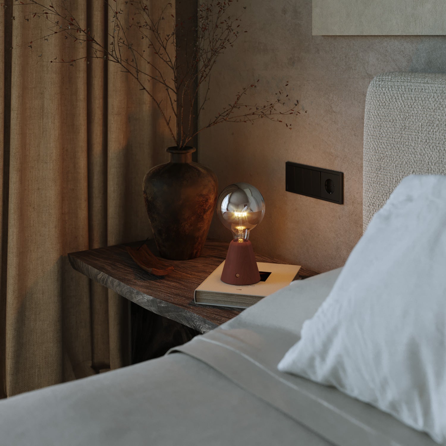 Lampada portatile ricaricabile Cabless01 con lampadina globo mezza sfera argento - Terracotta