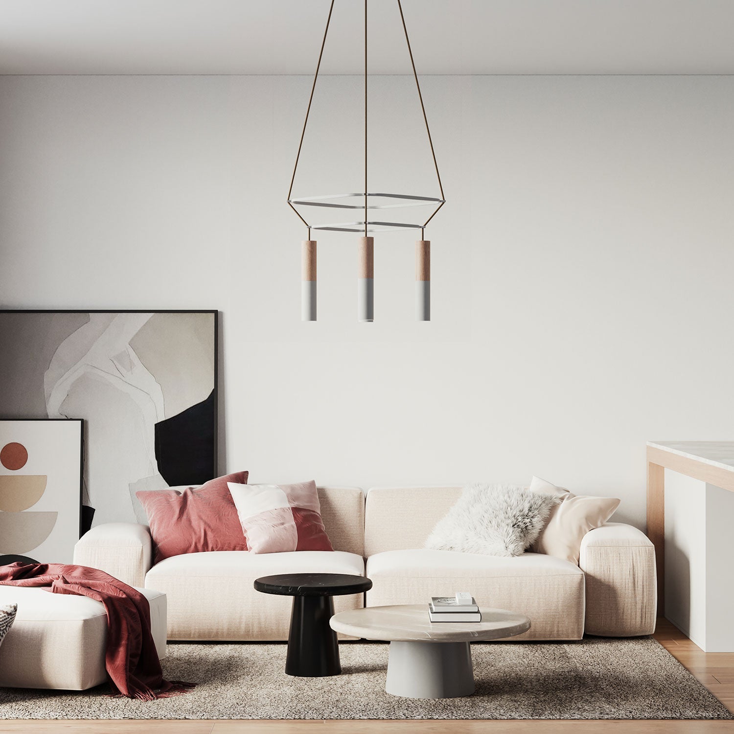 Lampadario 2 Cage a 4 cadute Tub-E14 Doppio - Bianco opaco