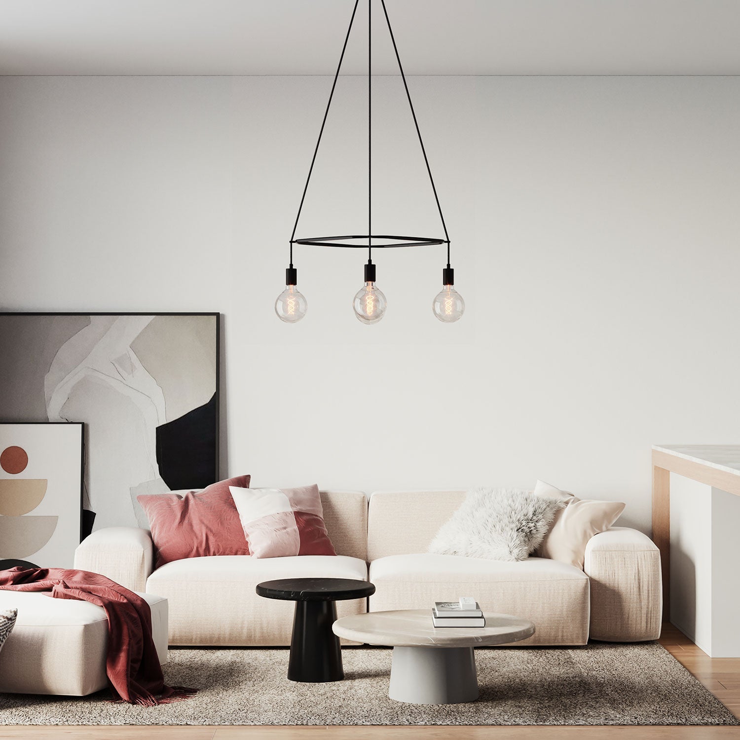 Lampadario Cage a 4 cadute Globo - Nero