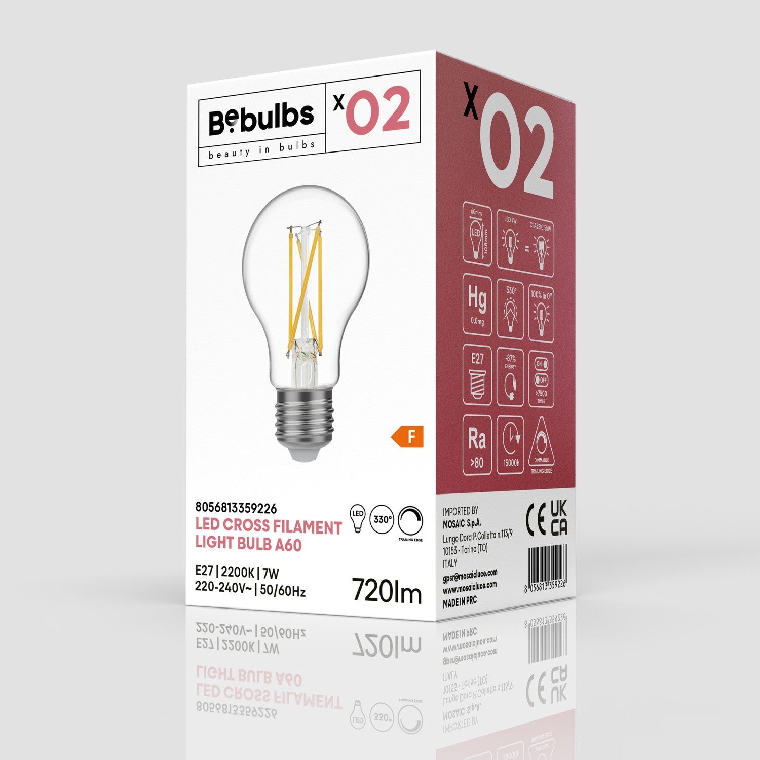 Lampadina LED a filamento incrociato Goccia A60 7W 720Lm E27 2200K Dimmerabile - X02