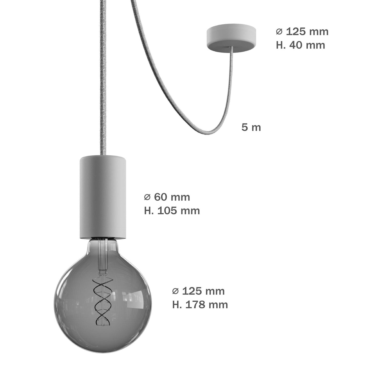 Modulair ELEGANT Lampada da esterno con 5 m cavo tessile, decentatore, rosone e portalampada IP65 waterproof - Bianco