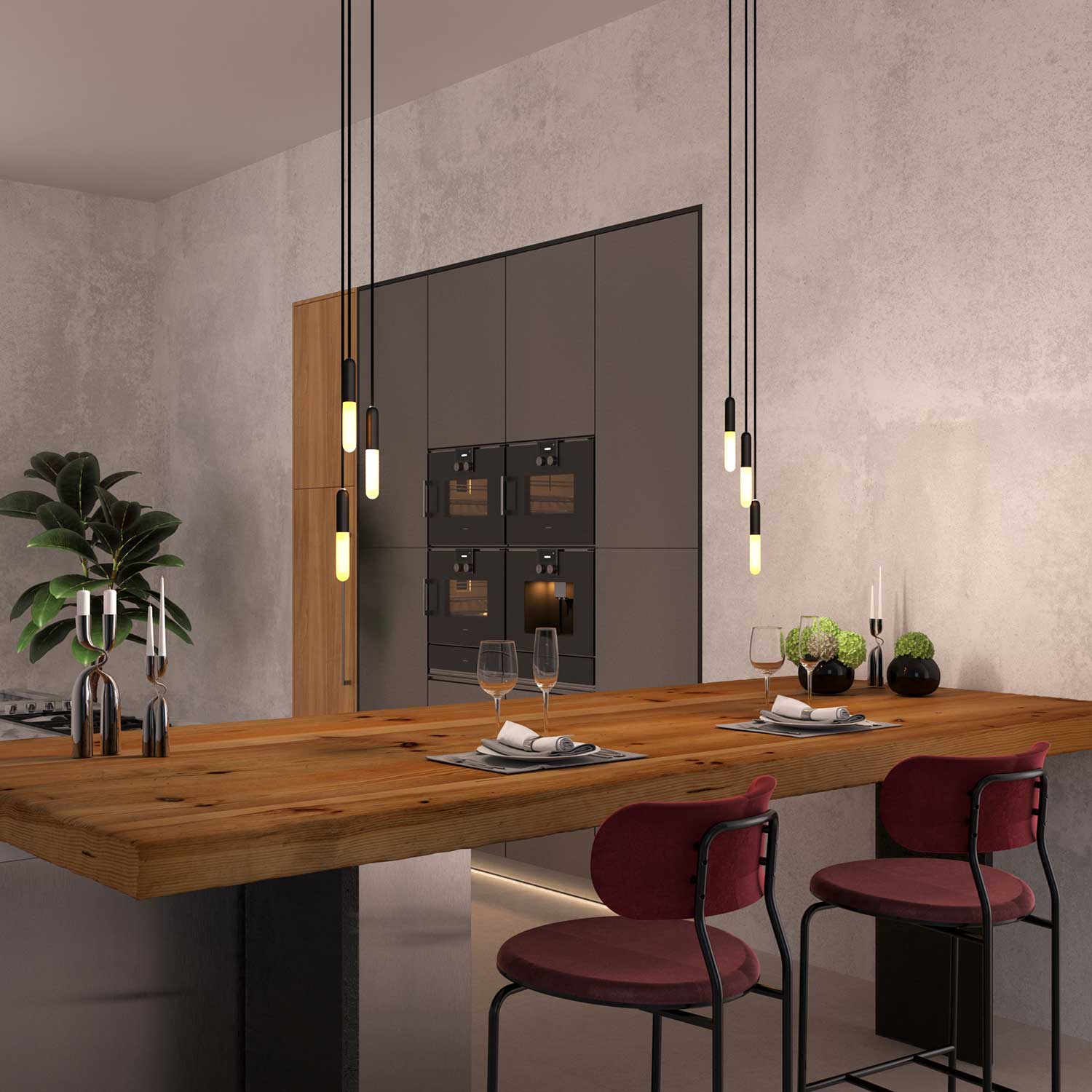 P-Light, kit portalampada E14 in metallo con serracavo a scomparsa - Nero