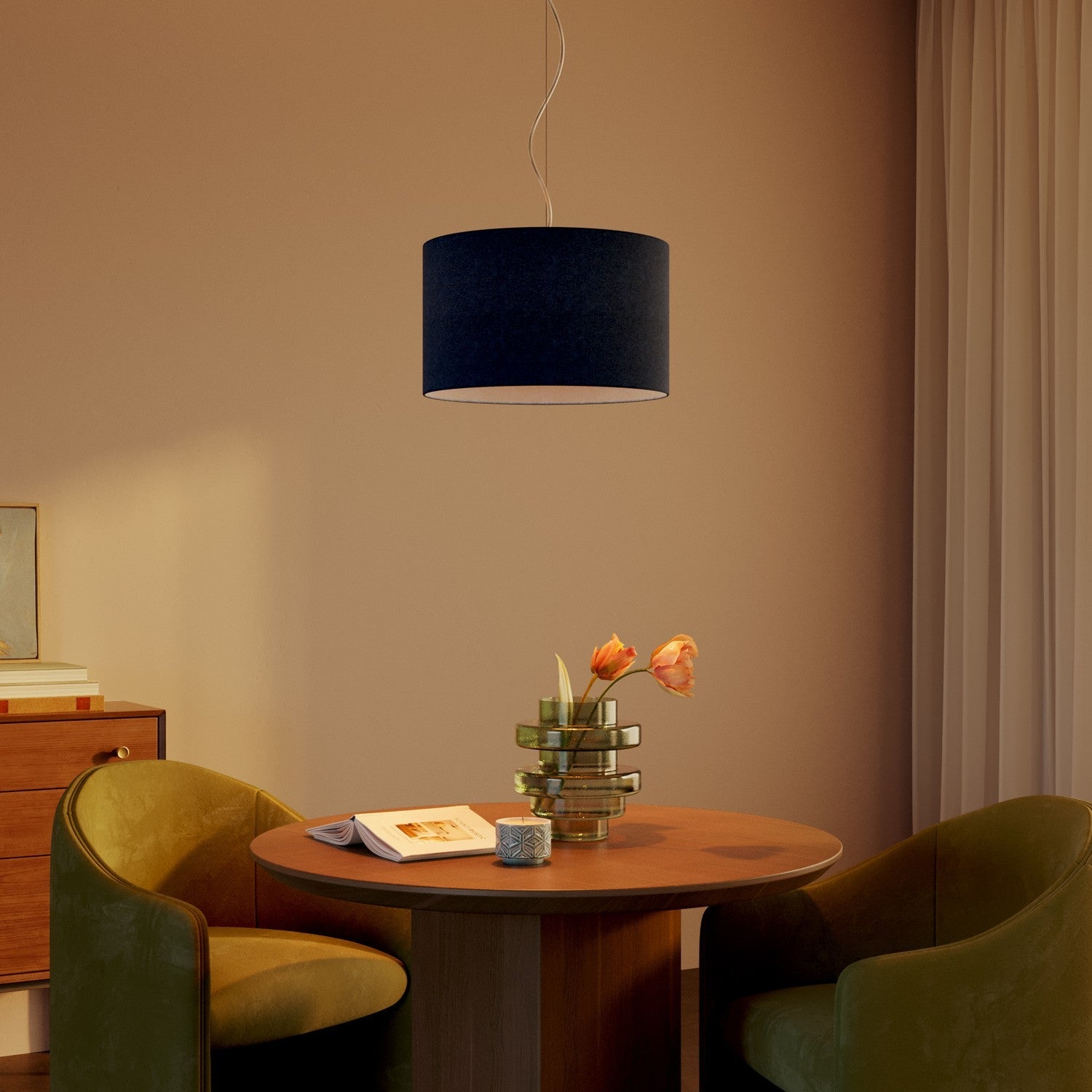 Paralume Cilindro L in tessuto con attacco E27 - Made in Italy - Lana Blu