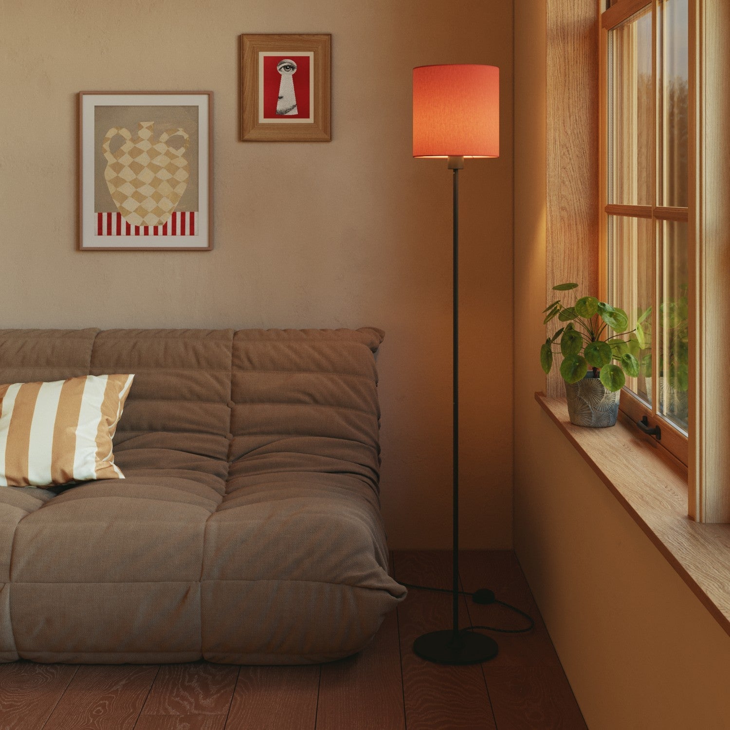 Paralume Cilindro M in tessuto con attacco E27 - Made in Italy - Cinette Aragosta