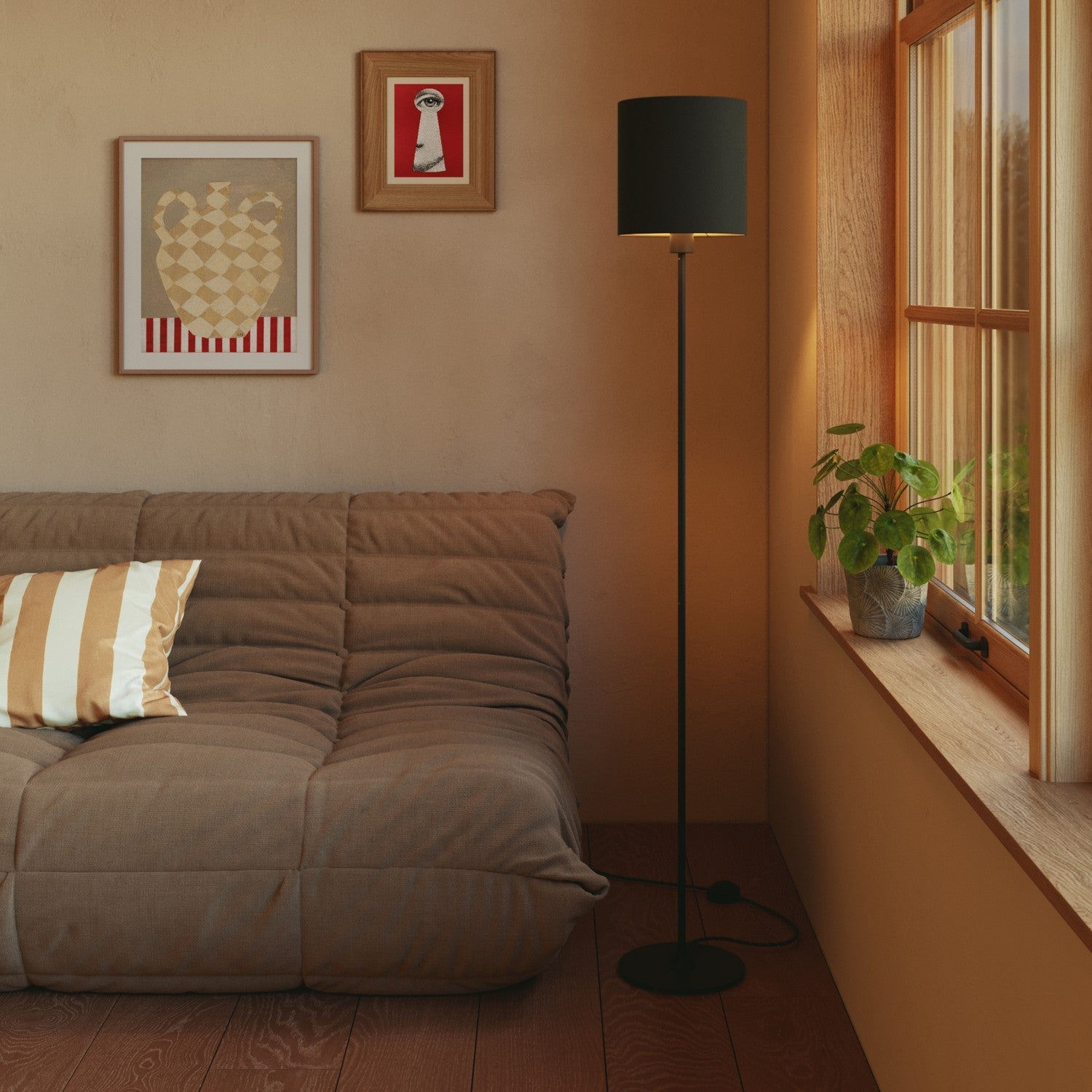 Paralume Cilindro M in tessuto con attacco E27 - Made in Italy - Cinette nero interno Oro