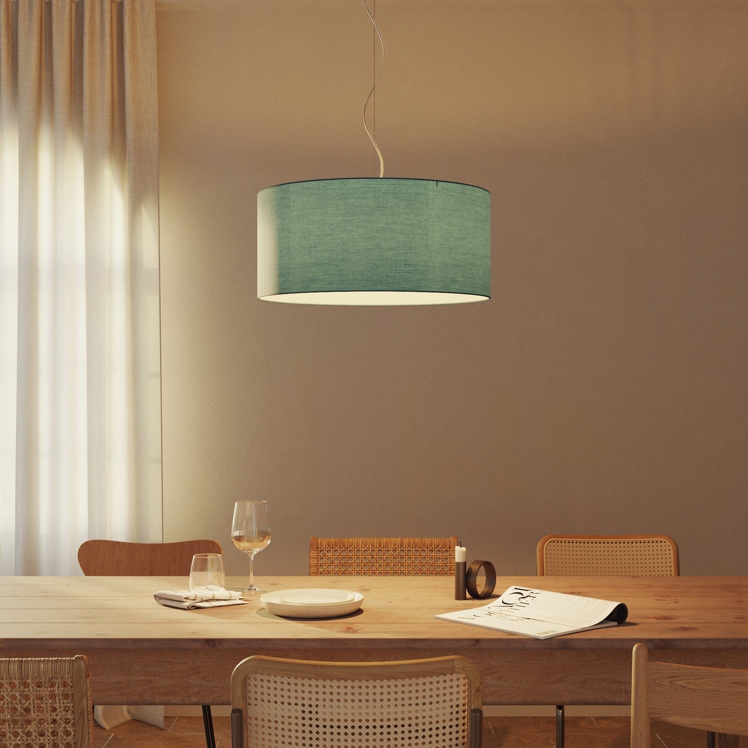 Paralume Cilindro XXL in tessuto con attacco E27 - Made in Italy - Teletta Verde Dubbio