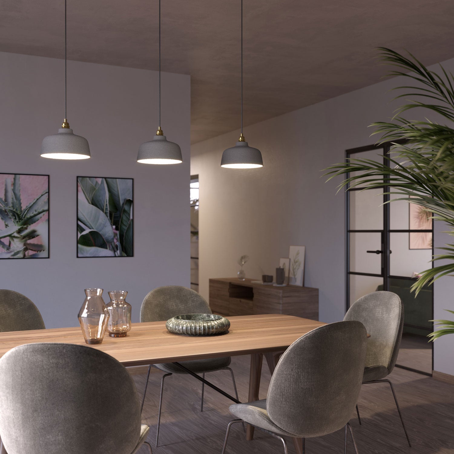 Paralume Coppa in ceramica, collezione Materia - Made in Italy - Effetto cemento