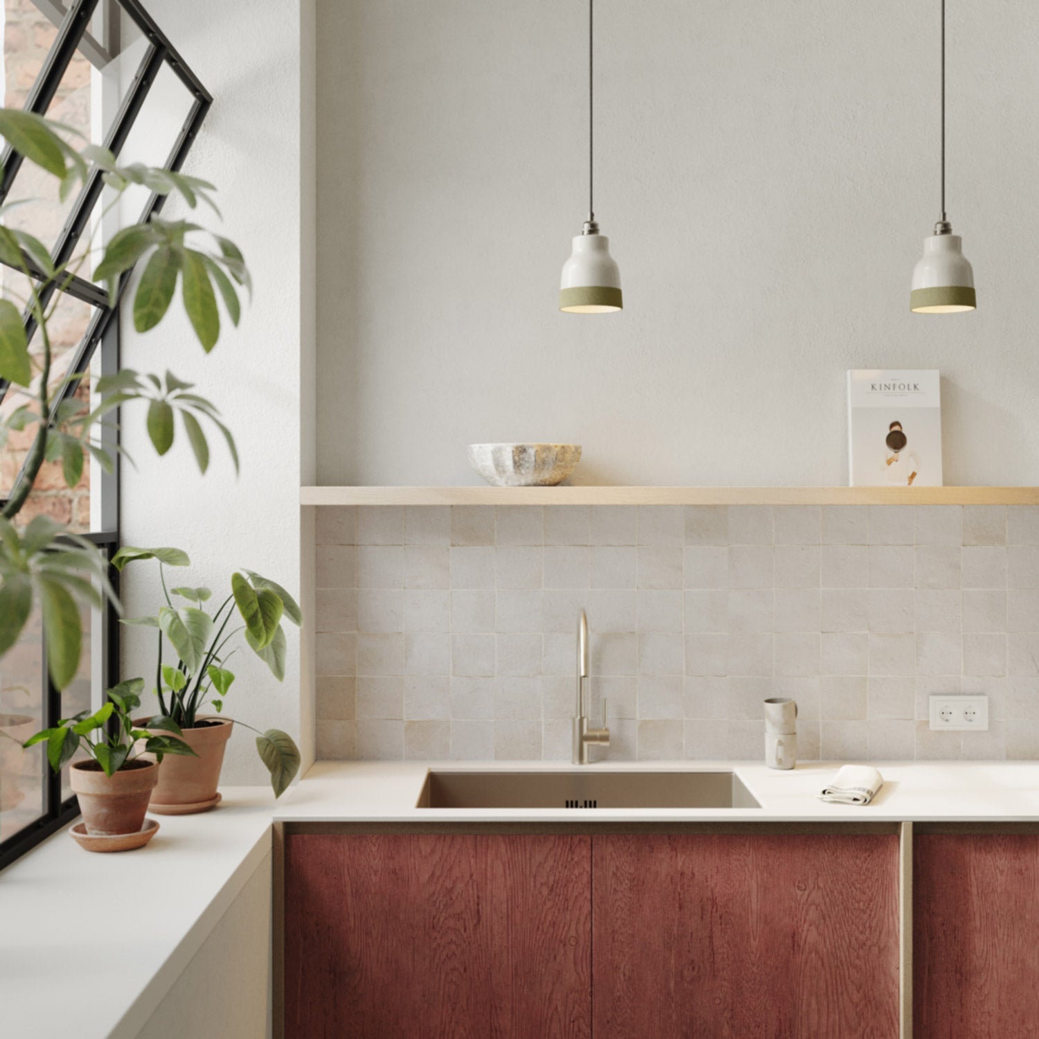 Paralume Vaso bicolore in ceramica Bianco e Verde salvia, collezione Materia - Made in Italy