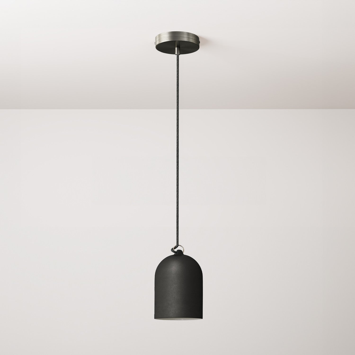 Pendant lamp with textile cable and lampshade Mini Bell XS ceramic shade - Blackboard