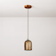 Lampada a sospensione completa di cavo tessile e paralume Mini Campana XS in ceramica - Effetto verde rame