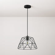 Lampada a sospensione completa di cavo tessile, paralume Dome e finiture in metallo - Nero