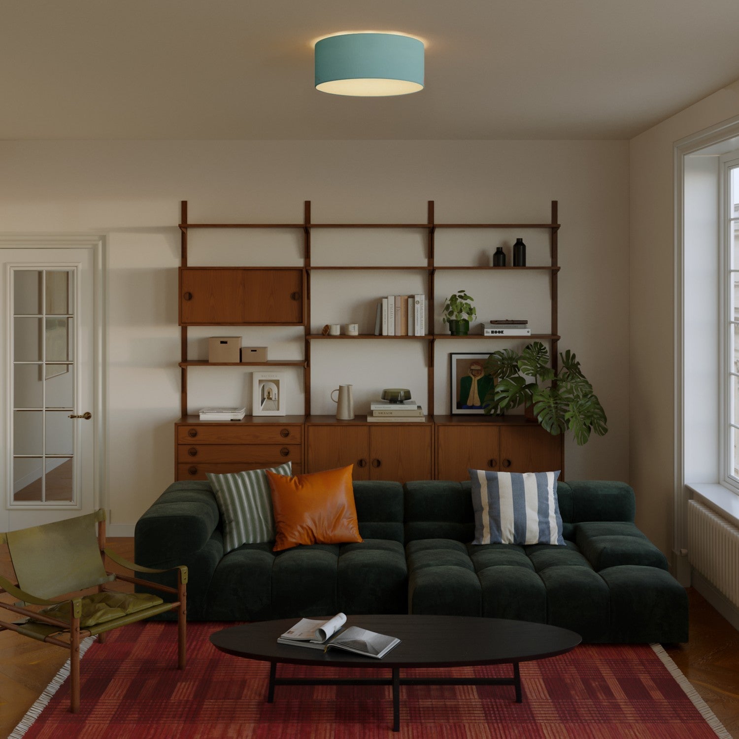 Plafoniera in tessuto Medium Slim - Made in Italy - Teletta Verde Dubbio - Creative Cables