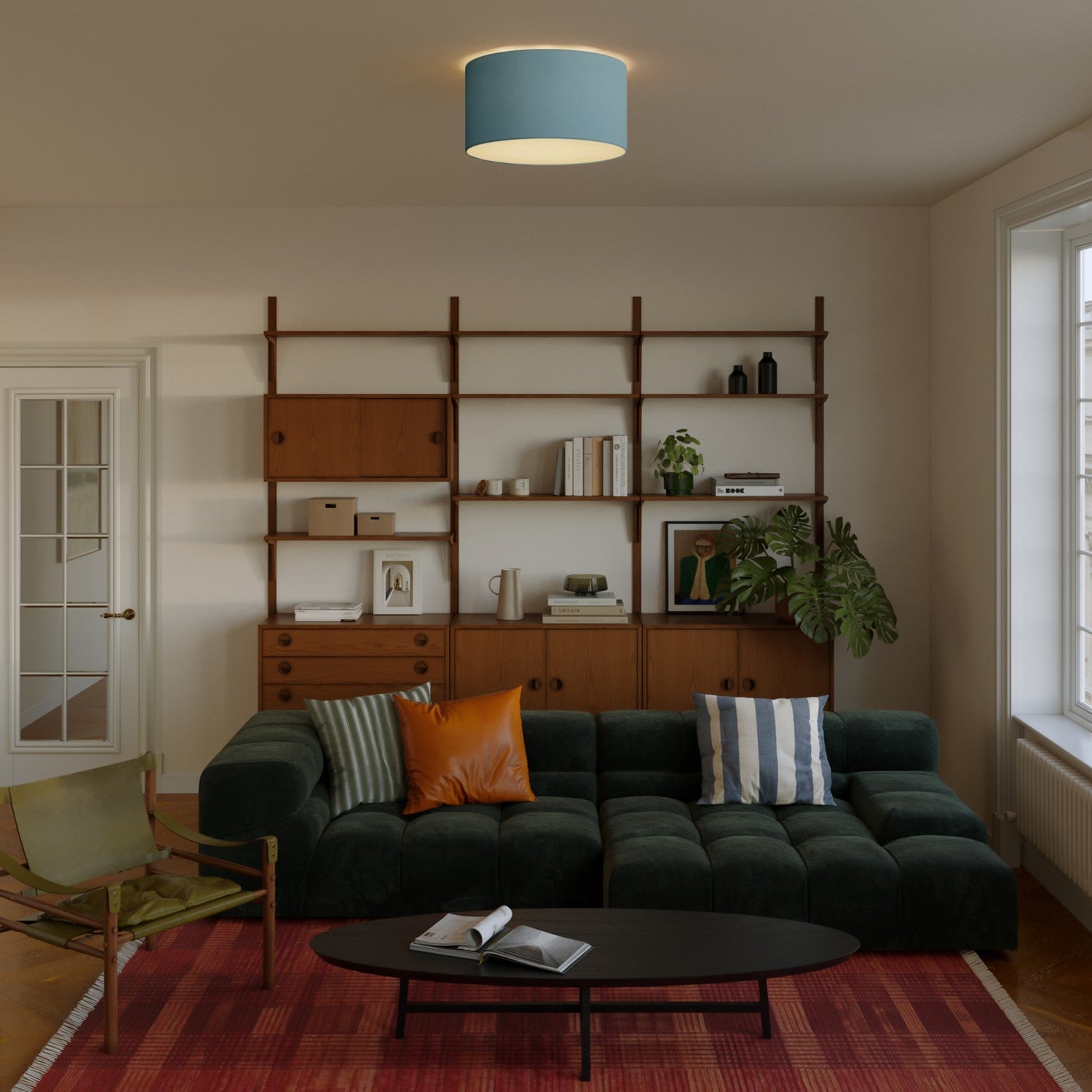 Plafoniera in tessuto Medium Teletta azzurro severo - Made in Italy - Creative Cables