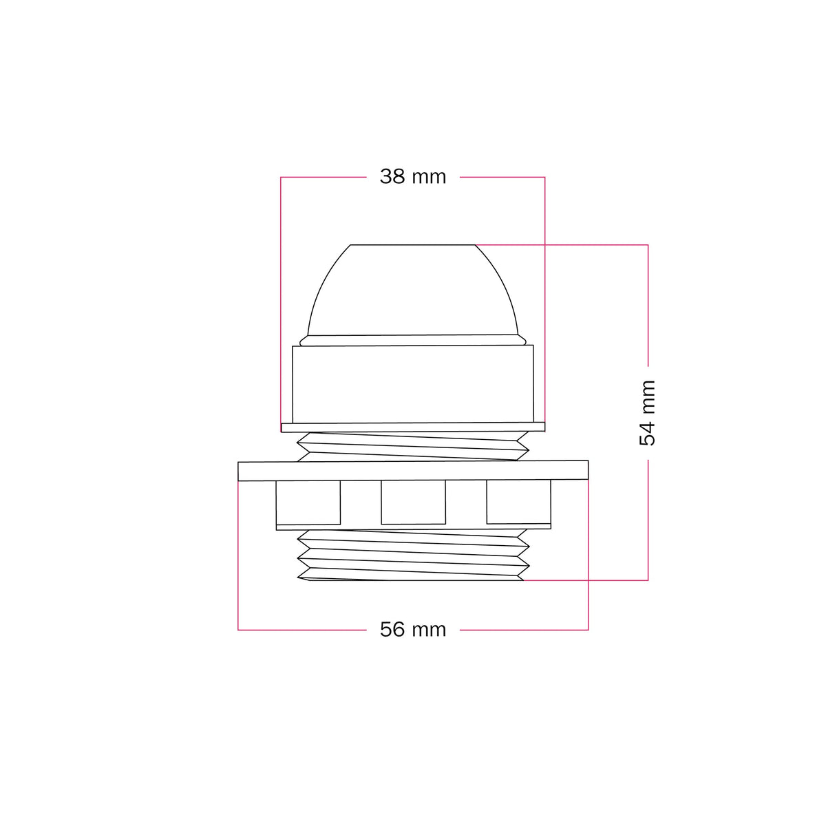 Portalampada E27 in termoplastica con camicia semifilettata, con terra e ghiera - Nero