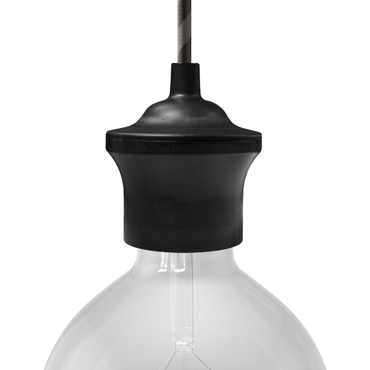 Portalampada E27 Pagoda in termoplastico con doppia ghiera - Nero