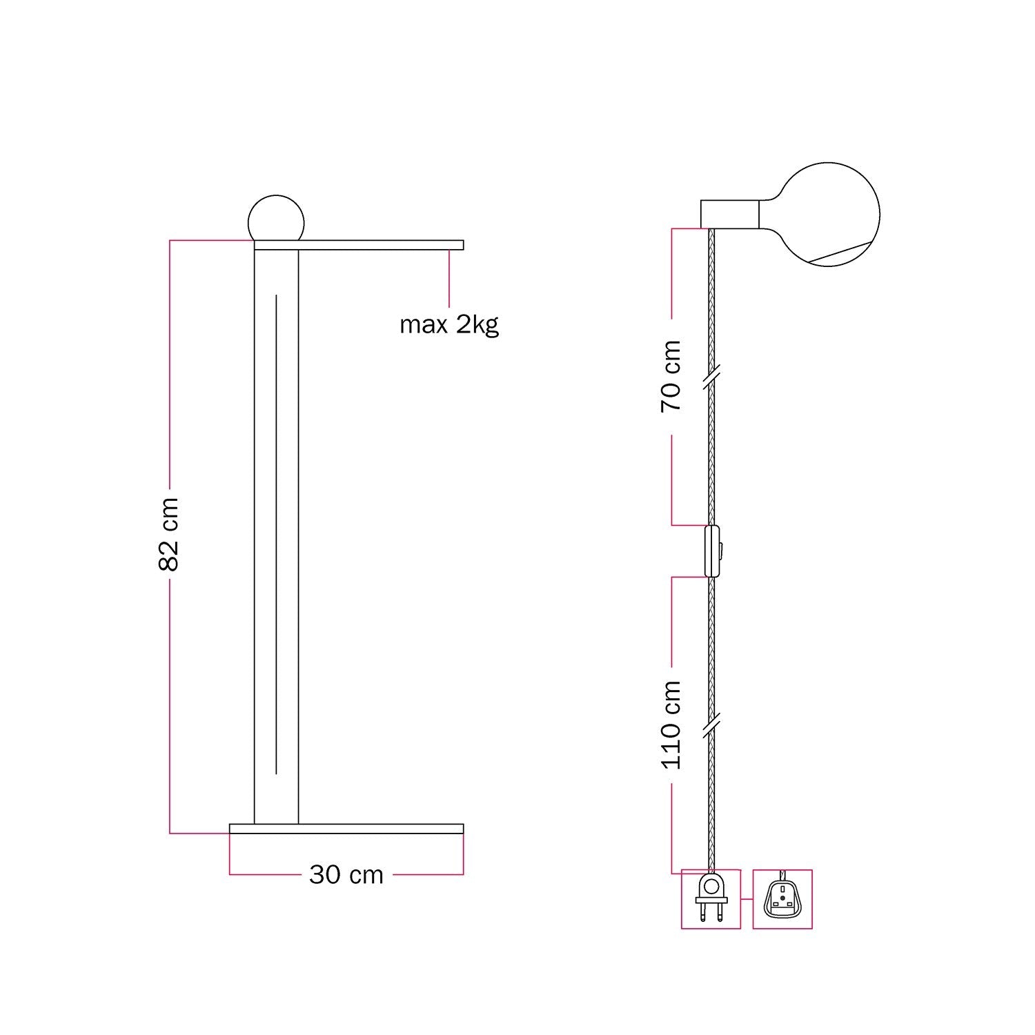 Rocco - Lampada da terra con spina UK e lampadina Camo - Blu