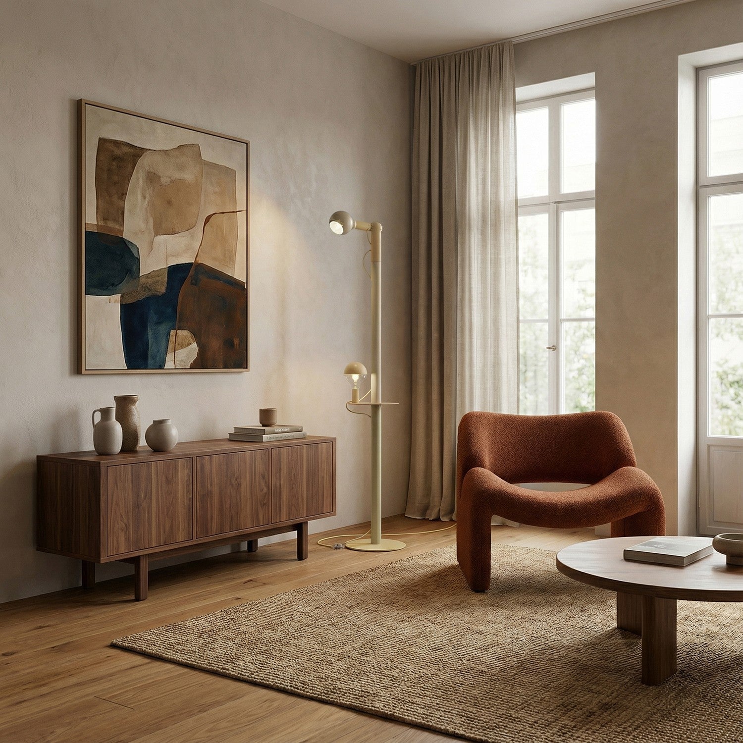 Rocco XXL - Lampada da terra con spina UK e lampadina Maria e Camo - Panna