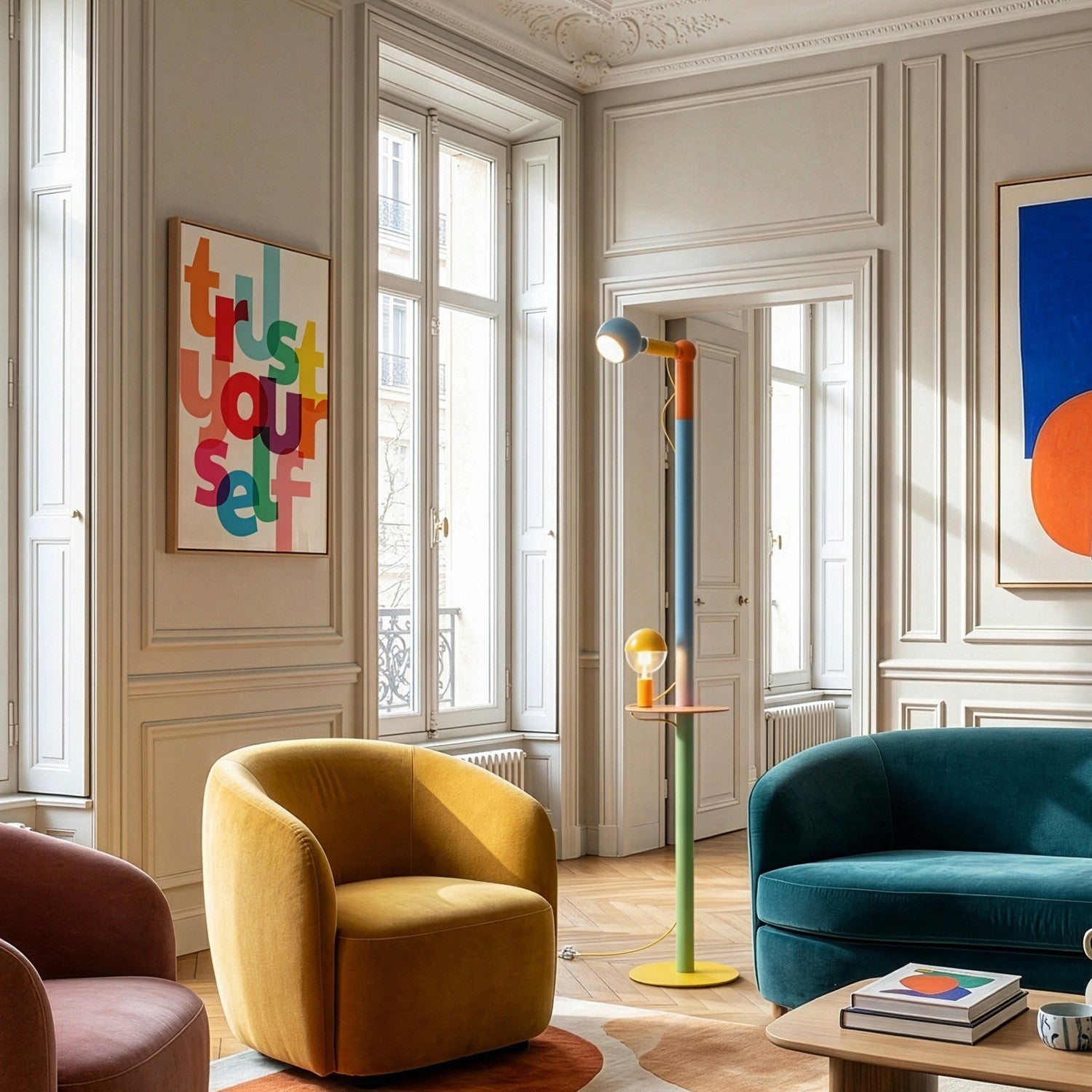 Rocco XXL - Lampada da terra multicolor con lampadina Maria e Camo