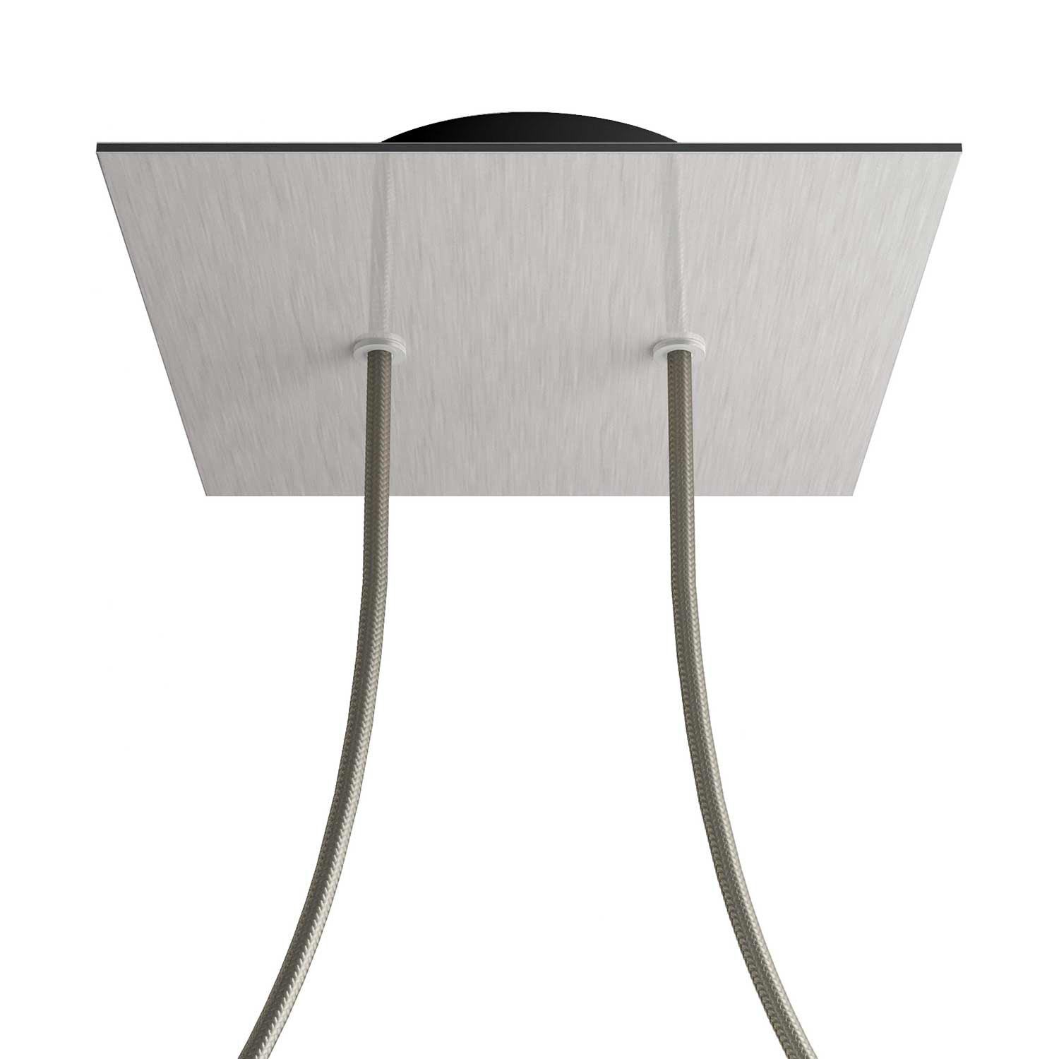 Rosone Rose - One quadrato, 200 mm con 2 fori e 4 fori laterali - Dibond Acciaio satinato - Creative Cables