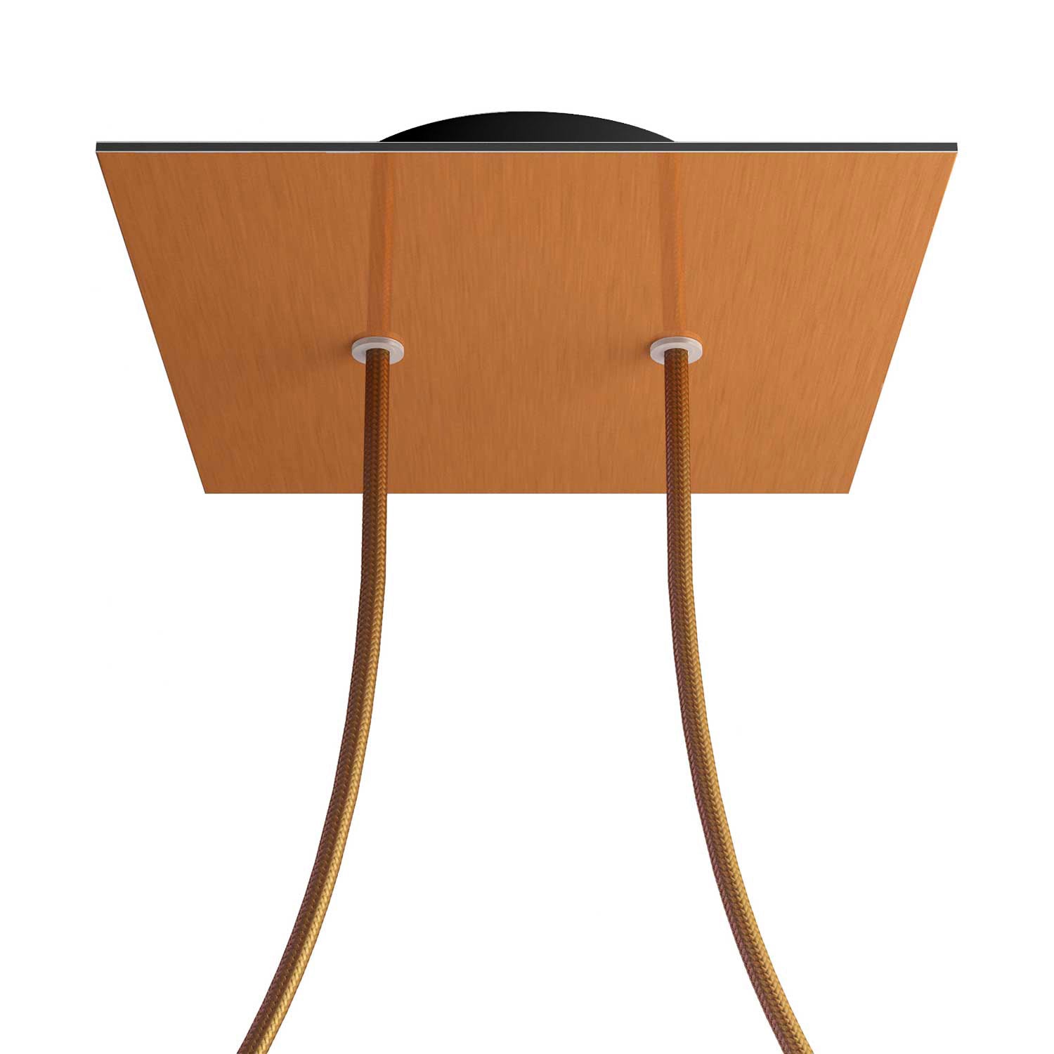 Rosone Rose - One quadrato, 200 mm con 2 fori e 4 fori laterali - Dibond Rame satinato - Creative Cables