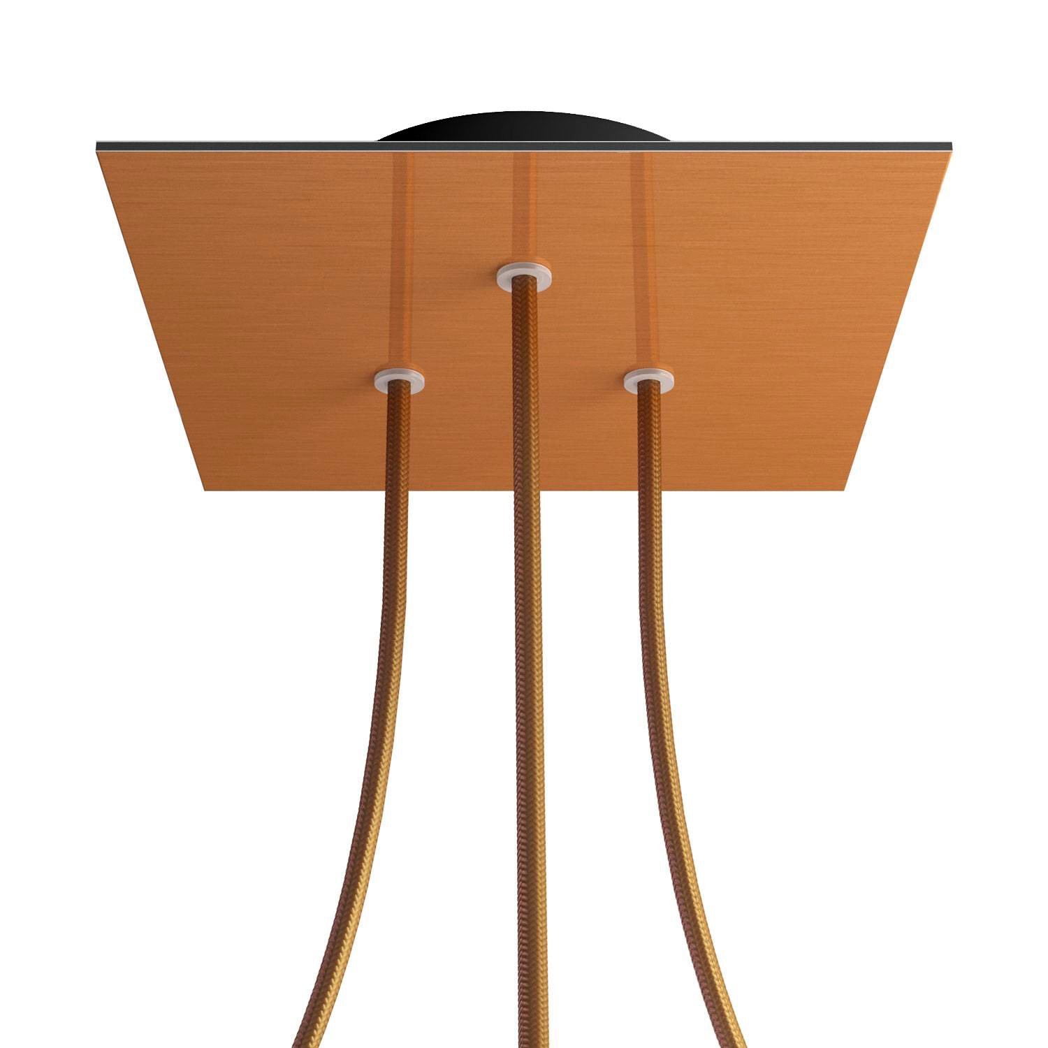 Rosone Rose - One quadrato, 200 mm con 3 fori e 4 fori laterali - Dibond Rame satinato - Creative Cables