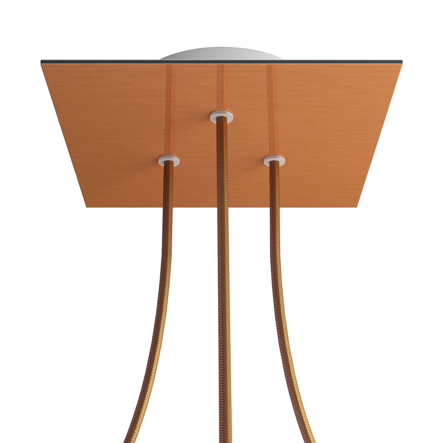 Rosone Rose - One quadrato, 200 mm con 3 fori e 4 fori laterali - Dibond Rame satinato - Creative Cables