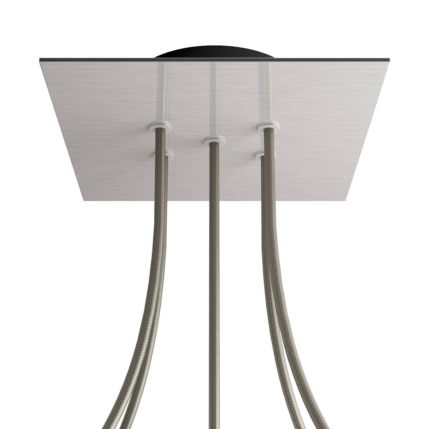 Rosone Rose - One quadrato, 200 mm con 5 fori e 4 fori laterali - Dibond Acciaio satinato - Creative Cables