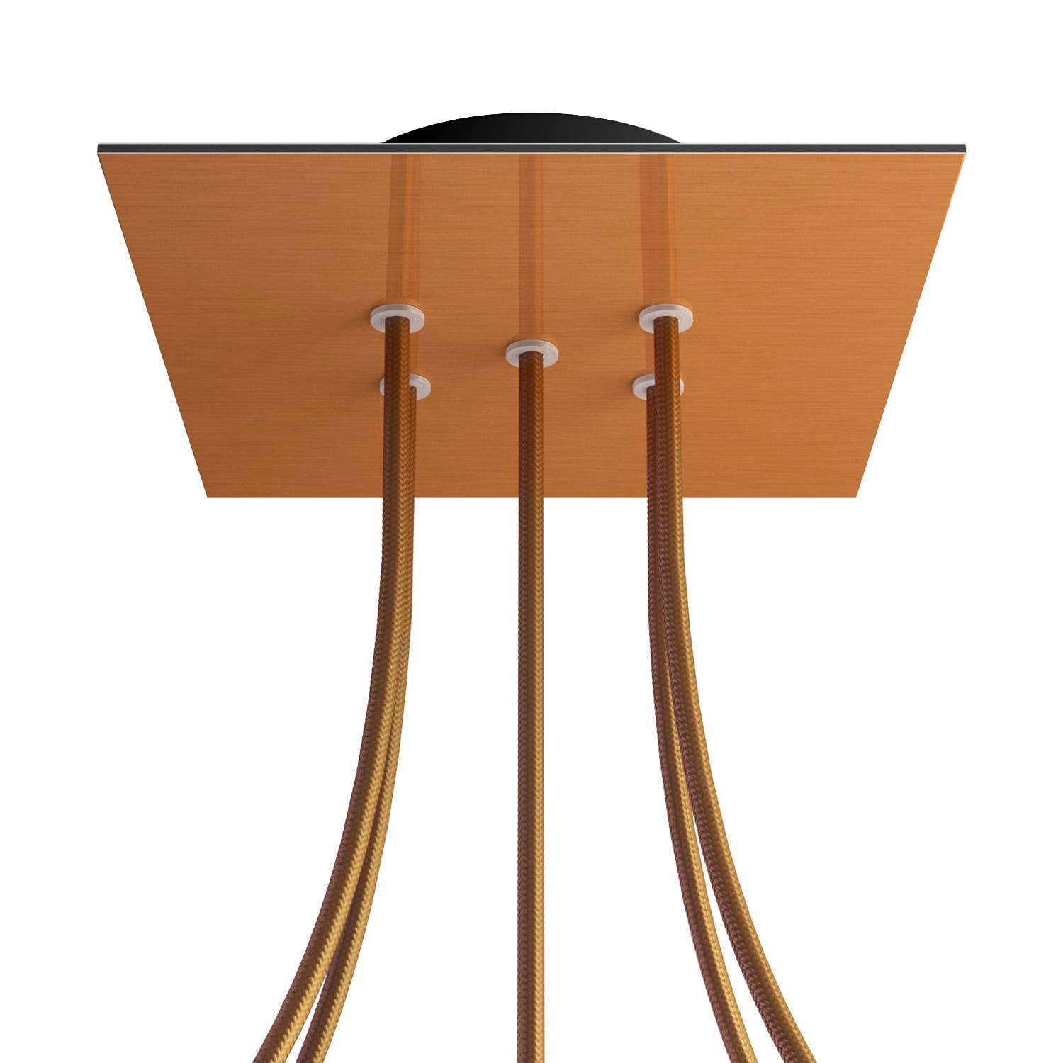 Rosone Rose - One quadrato, 200 mm con 5 fori e 4 fori laterali - Dibond Rame satinato - Creative Cables