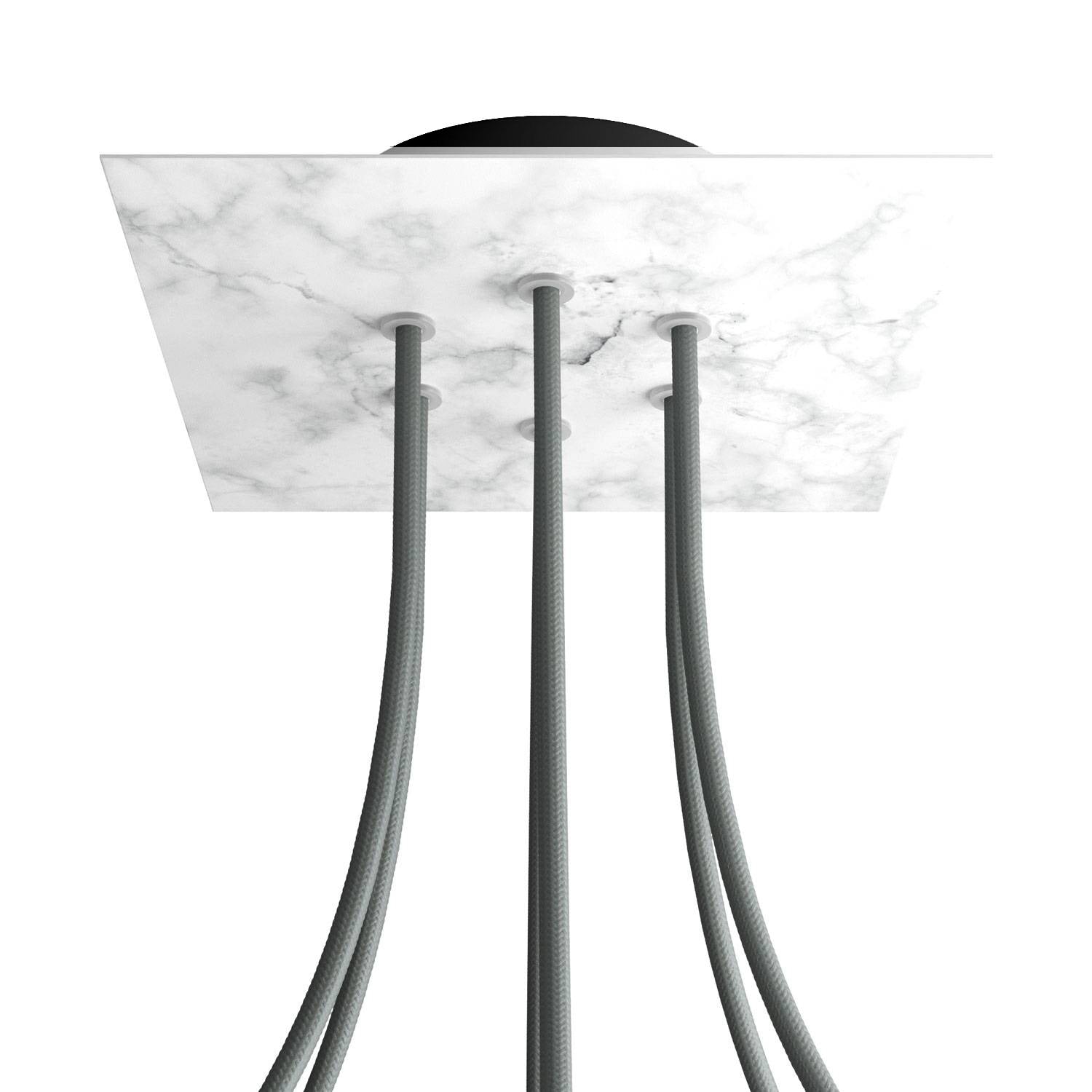 Rosone Rose - One quadrato, 200 mm con 6 fori e 4 fori laterali - Marmo Carrara - Creative Cables