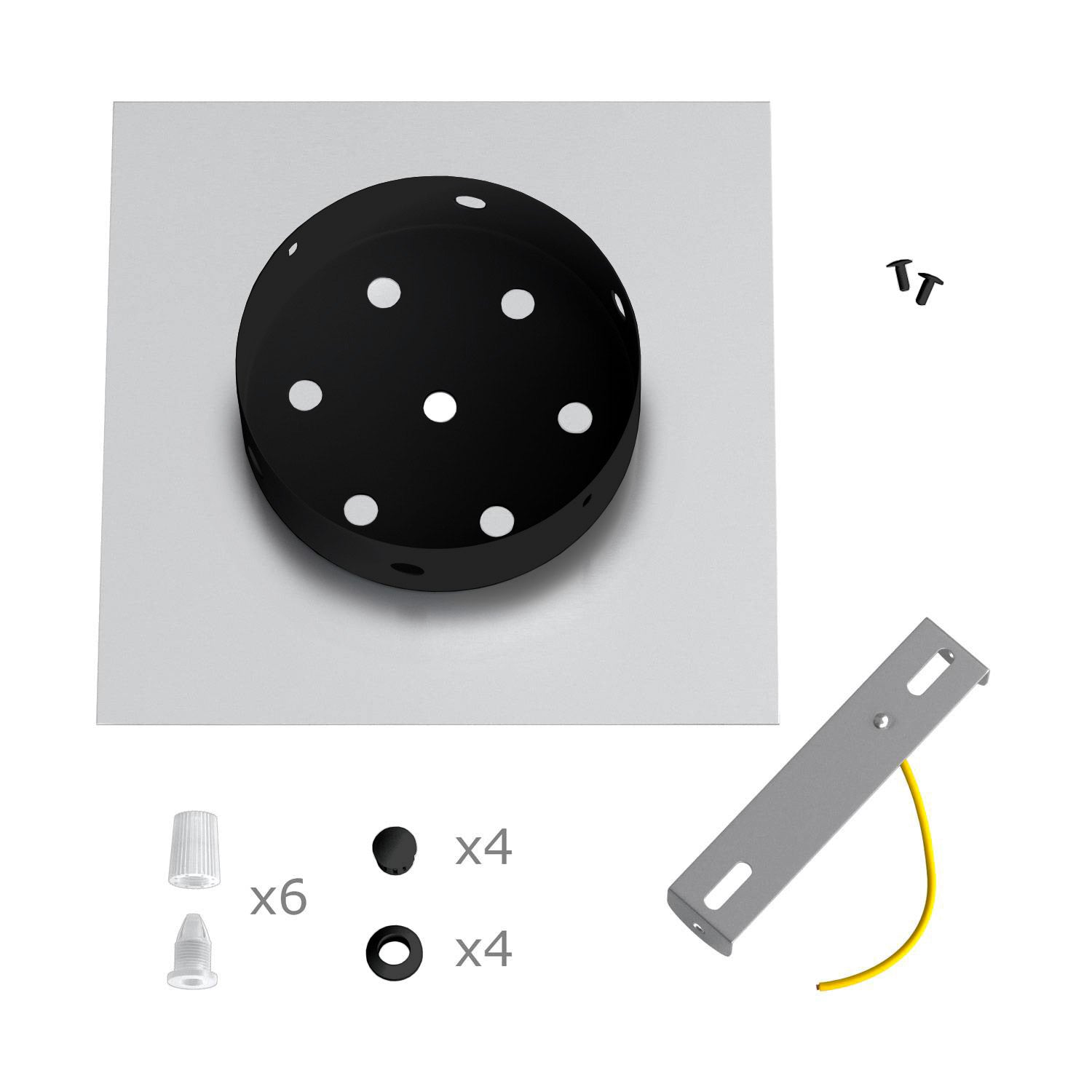 Rosone Rose - One quadrato, 200 mm con 6 fori e 4 fori laterali - Petrolio - Creative Cables