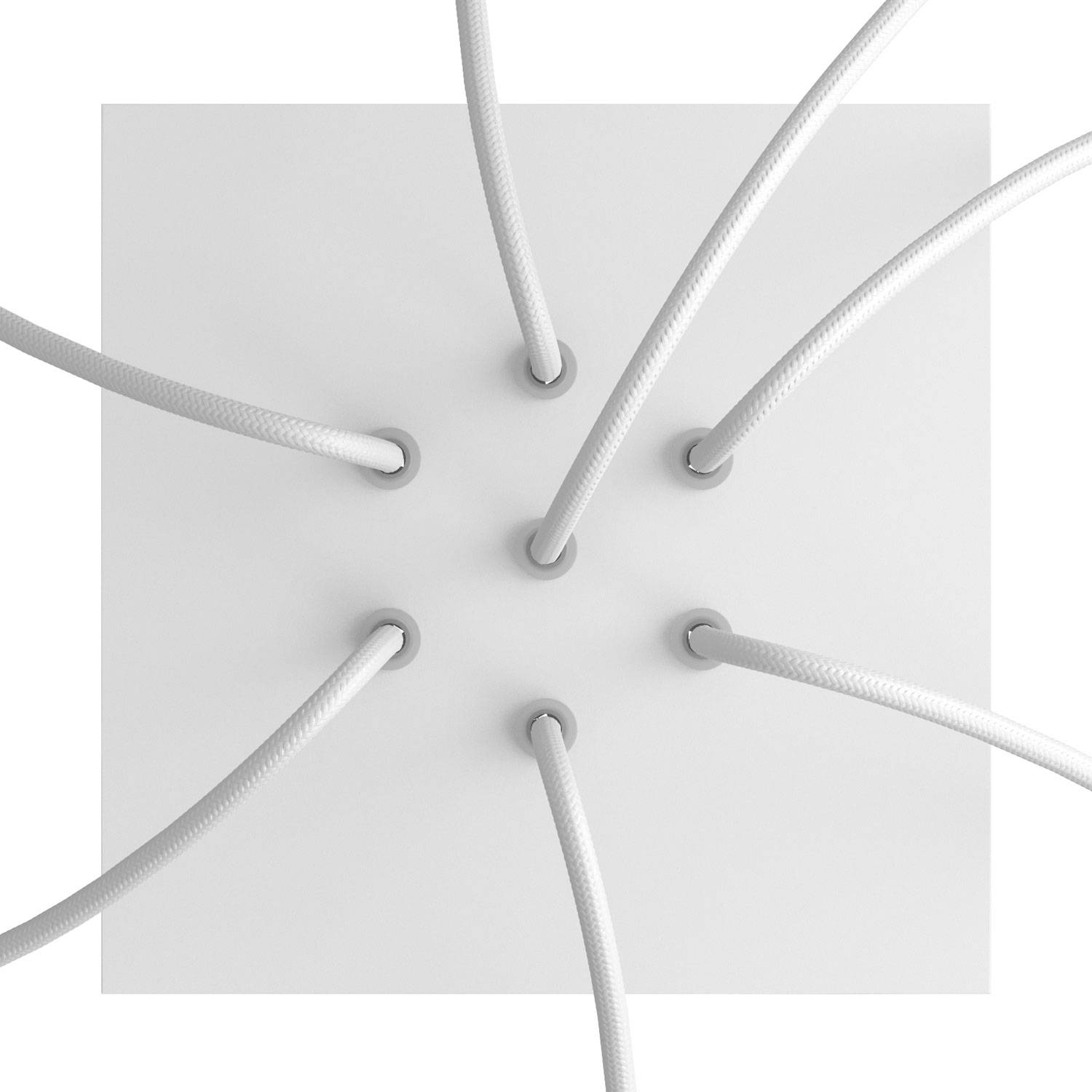 Rosone Rose-One quadrato, 200 mm con 7 fori e 4 fori laterali - Bianco opaco Bianco