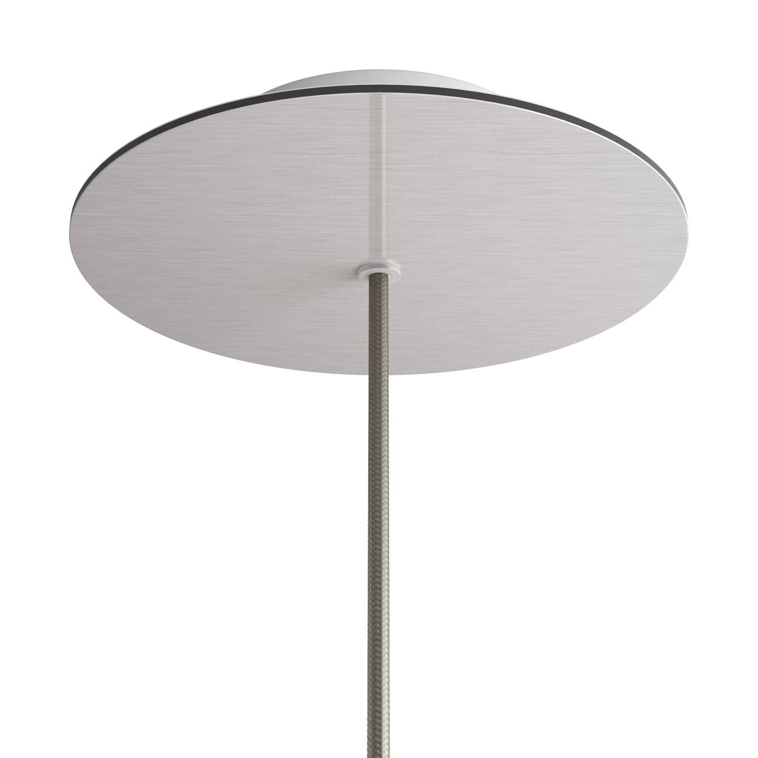 Rosone Rose - One rotondo, diametro 200 mm con 1 foro e 4 fori laterali - Dibond Acciaio satinato - Creative Cables