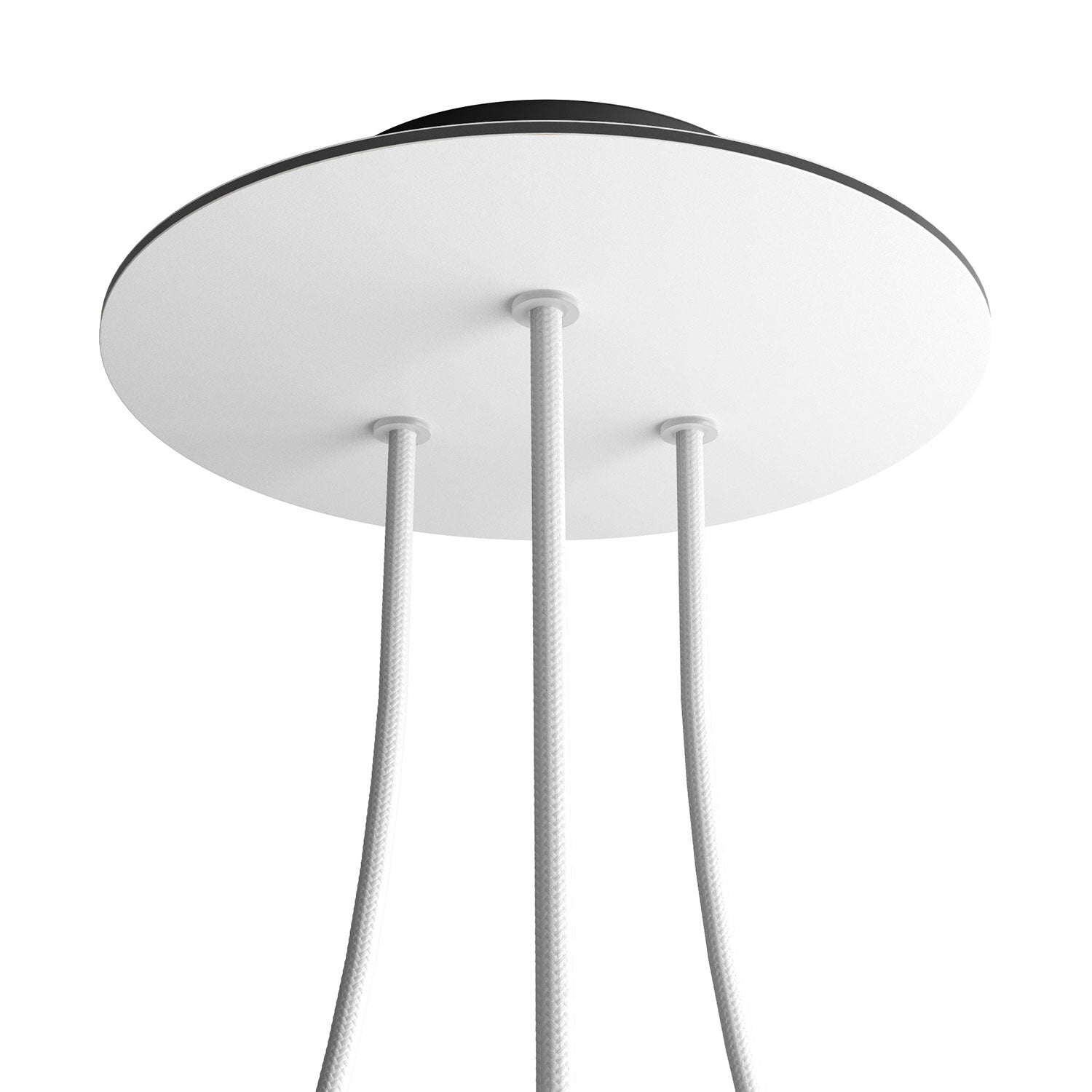 Rosone Rose - One rotondo, diametro 200 mm con 3 fori e 4 fori laterali - Bianco opaco - Creative Cables