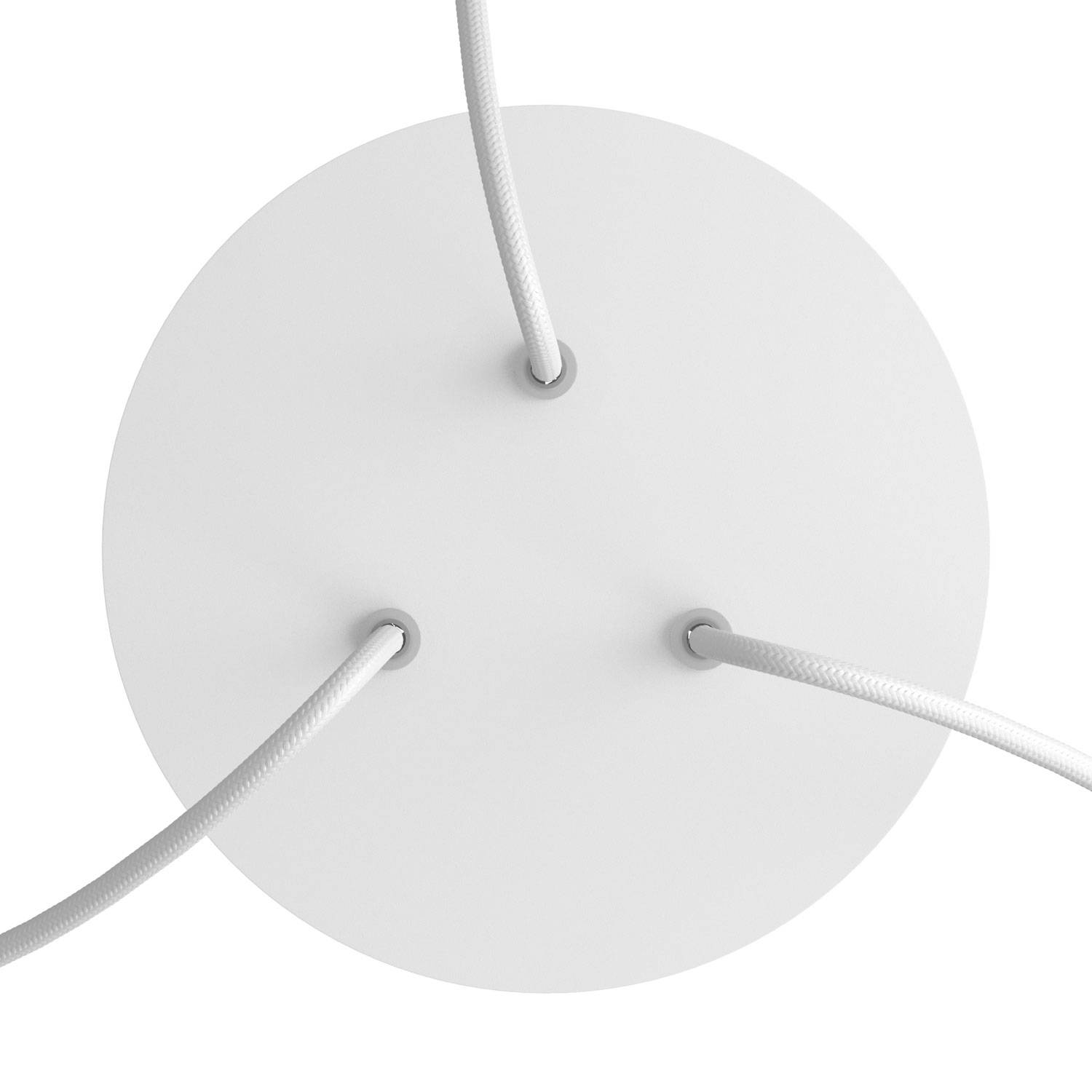 Rosone Rose - One rotondo, diametro 200 mm con 3 fori e 4 fori laterali - Bianco opaco - Creative Cables