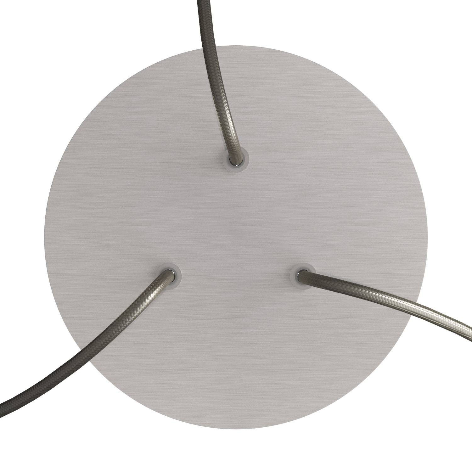 Rosone Rose - One rotondo, diametro 200 mm con 3 fori e 4 fori laterali - Dibond Acciaio satinato - Creative Cables