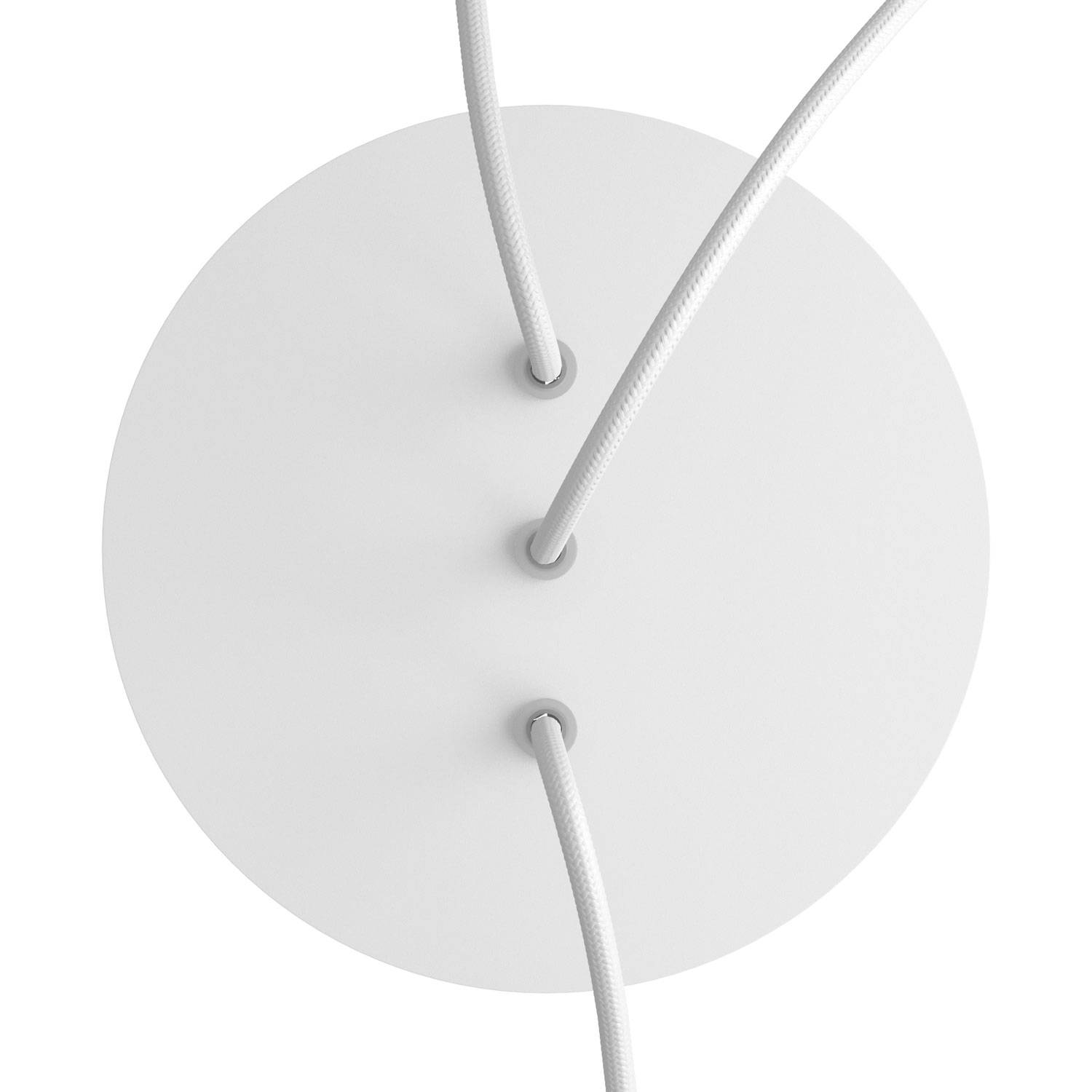 Rosone Rose - One rotondo, diametro 200 mm con 3 fori in linea e 4 fori laterali - Bianco opaco - Creative Cables