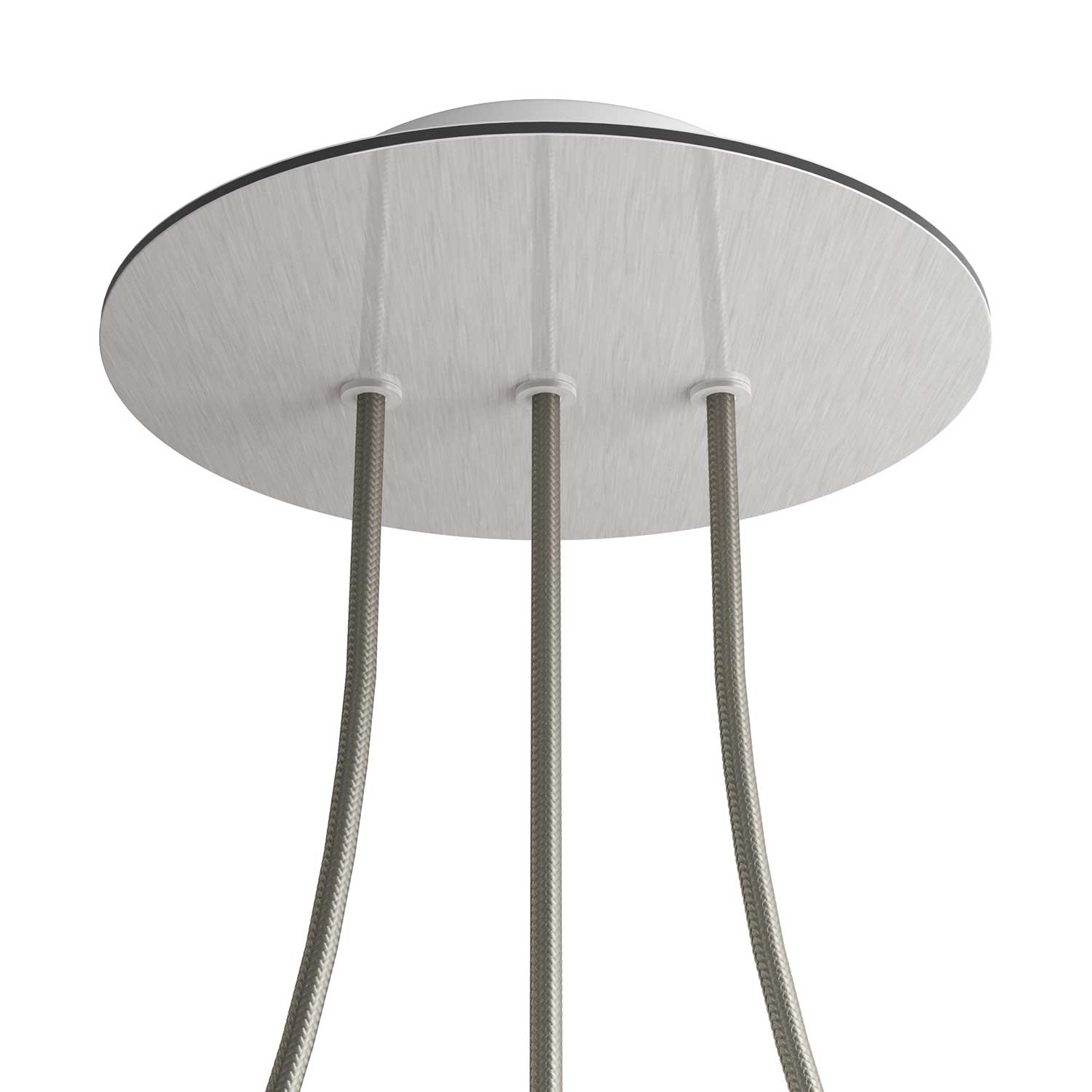 Rosone Rose - One rotondo, diametro 200 mm con 3 fori in linea e 4 fori laterali - Dibond Acciaio satinato - Creative Cables