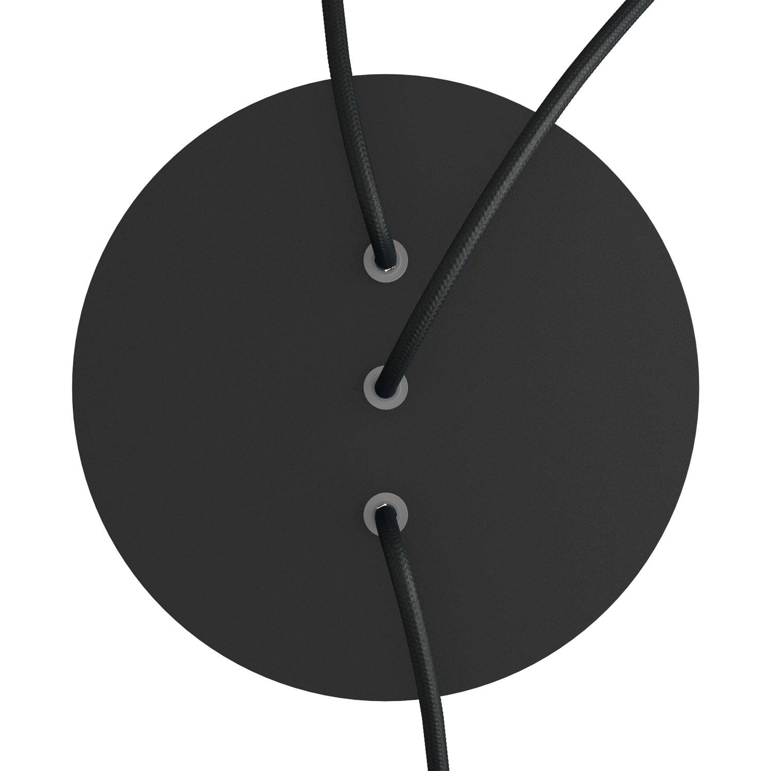 Rosone Rose - One rotondo, diametro 200 mm con 3 fori in linea e 4 fori laterali - Nero opaco - Creative Cables