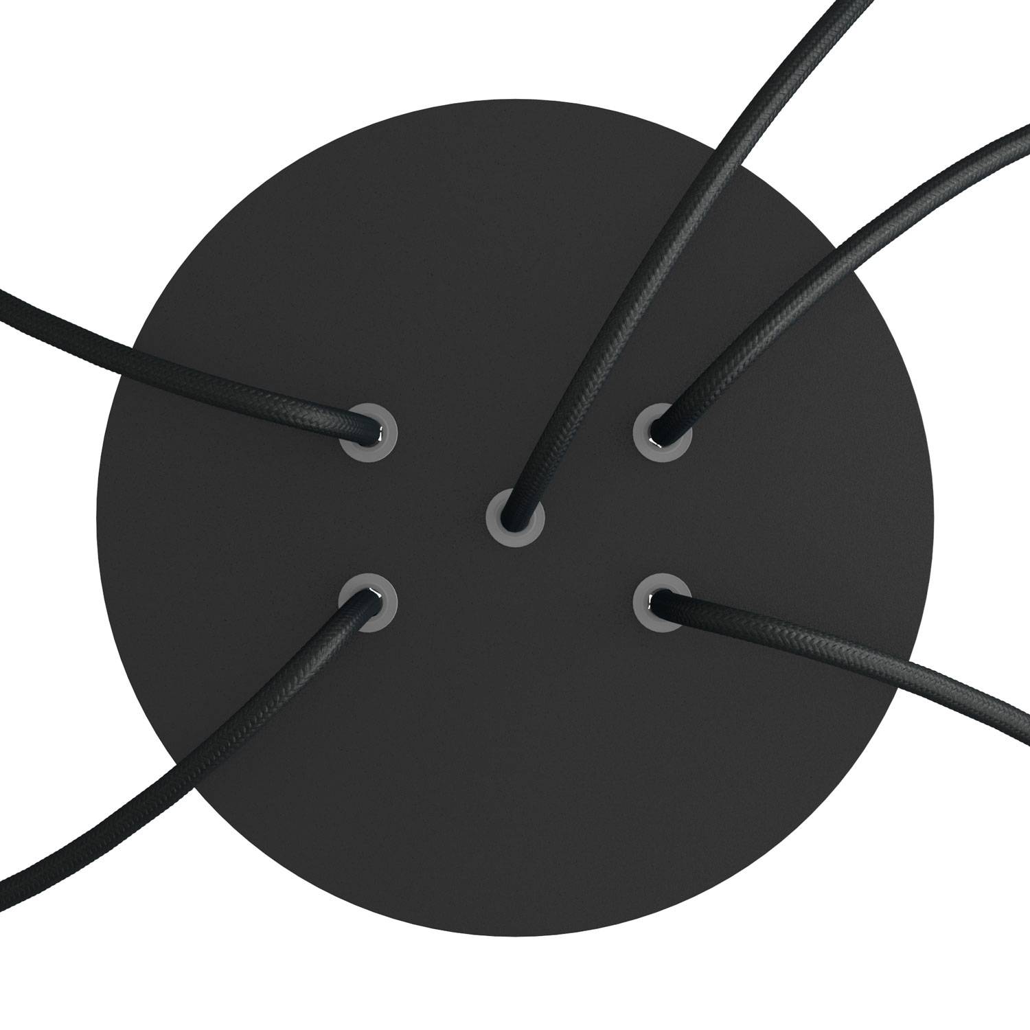 Rosone Rose - One rotondo, diametro 200 mm con 5 fori e 4 fori laterali - Nero opaco - Creative Cables