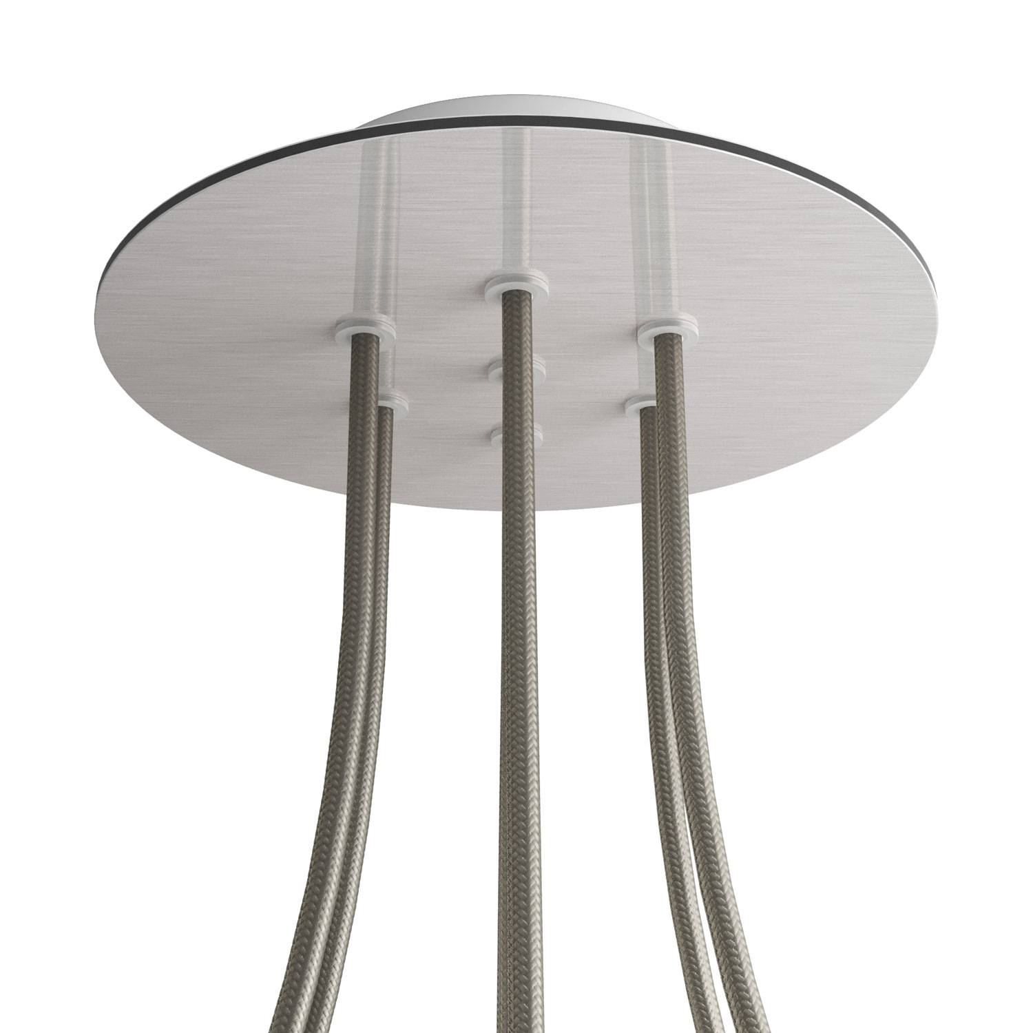 Rosone Rose - One rotondo, diametro 200 mm con 7 fori e 4 fori laterali - Dibond Acciaio satinato - Creative Cables