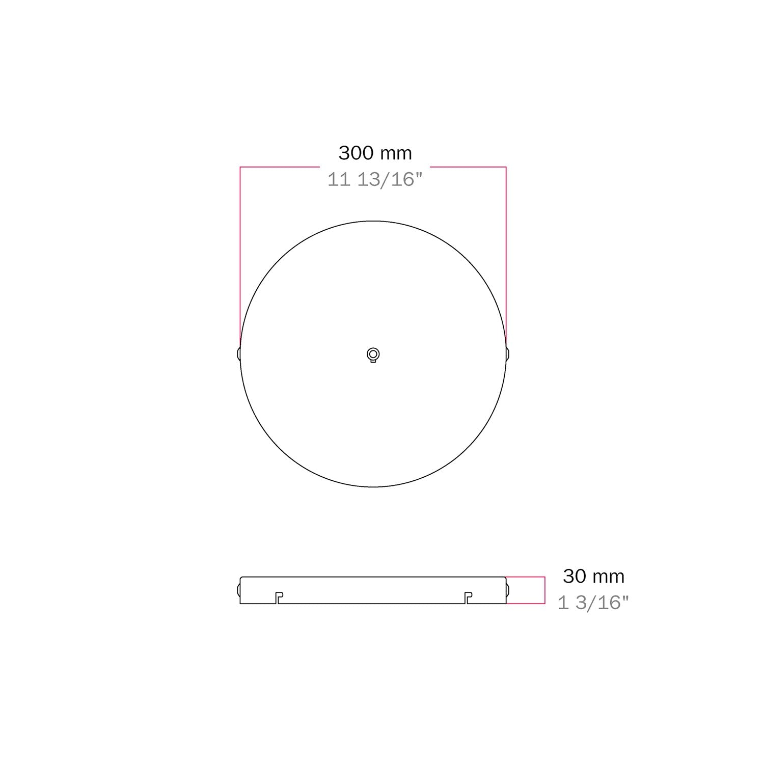 Rosone rotondo in alluminio Ø 30 cm con staffa e cavo di messa a terra, con 1 foro centrale - Bianco Opaco 2